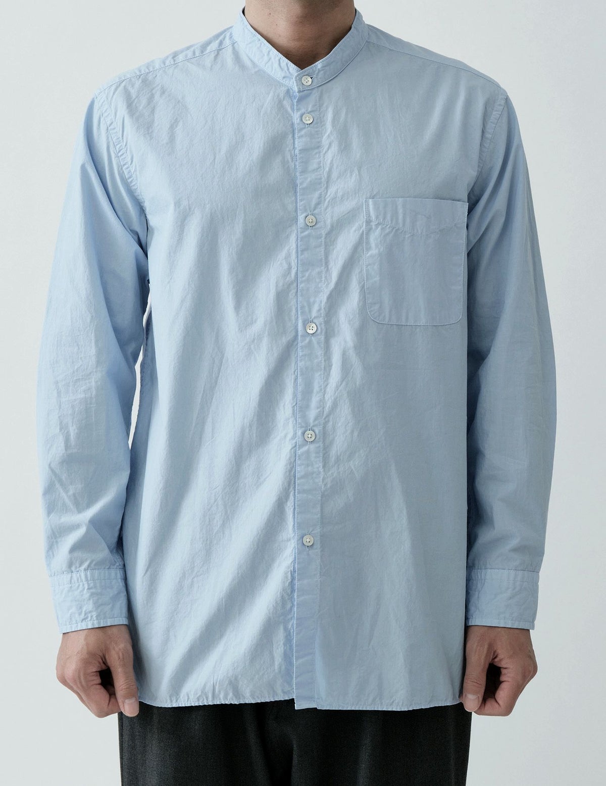 Sage de Cret Organic Cotton Broadcloth Stand Collar Long Shirt: Saxe Blue