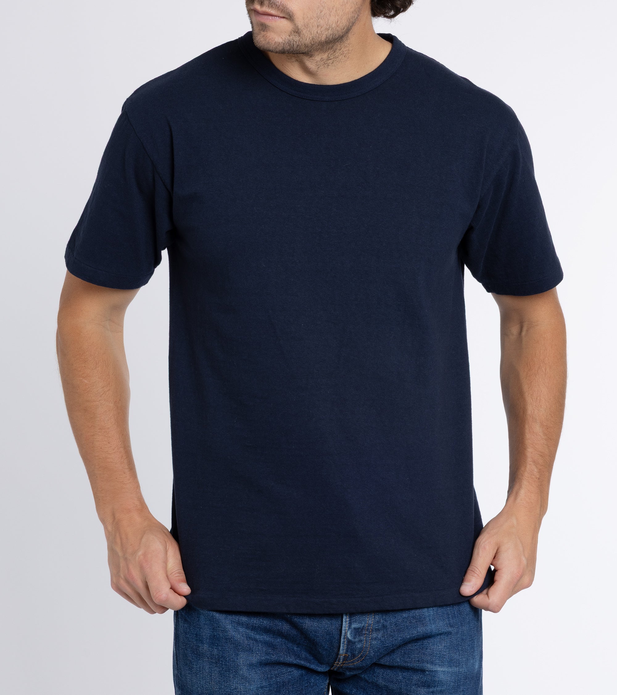 Sunray Sportswear Haleiwa short sleeve cotton t-shirt in dark navy, styled shot.