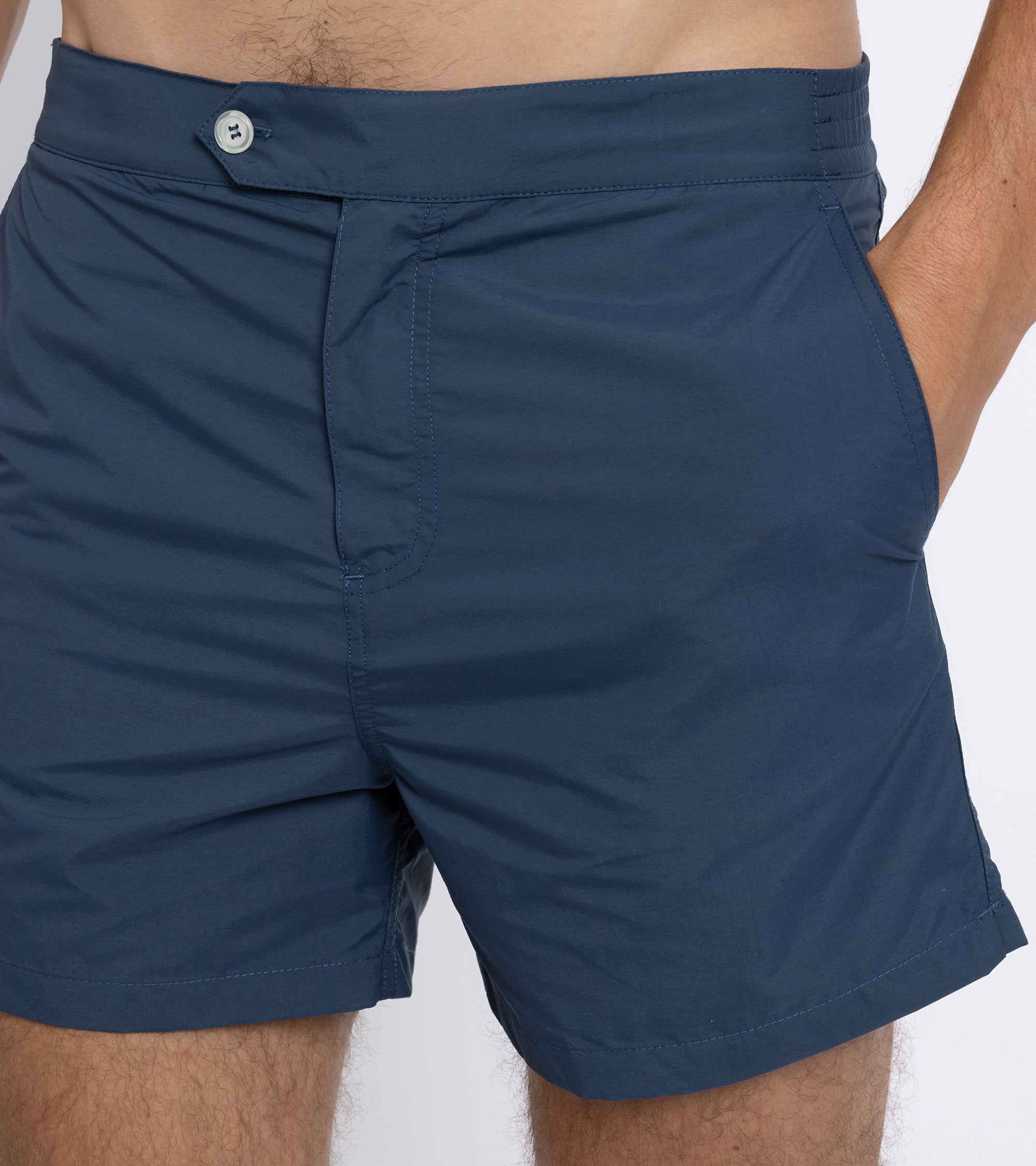 Trunk Foley swim shorts in navy, fabric detail.