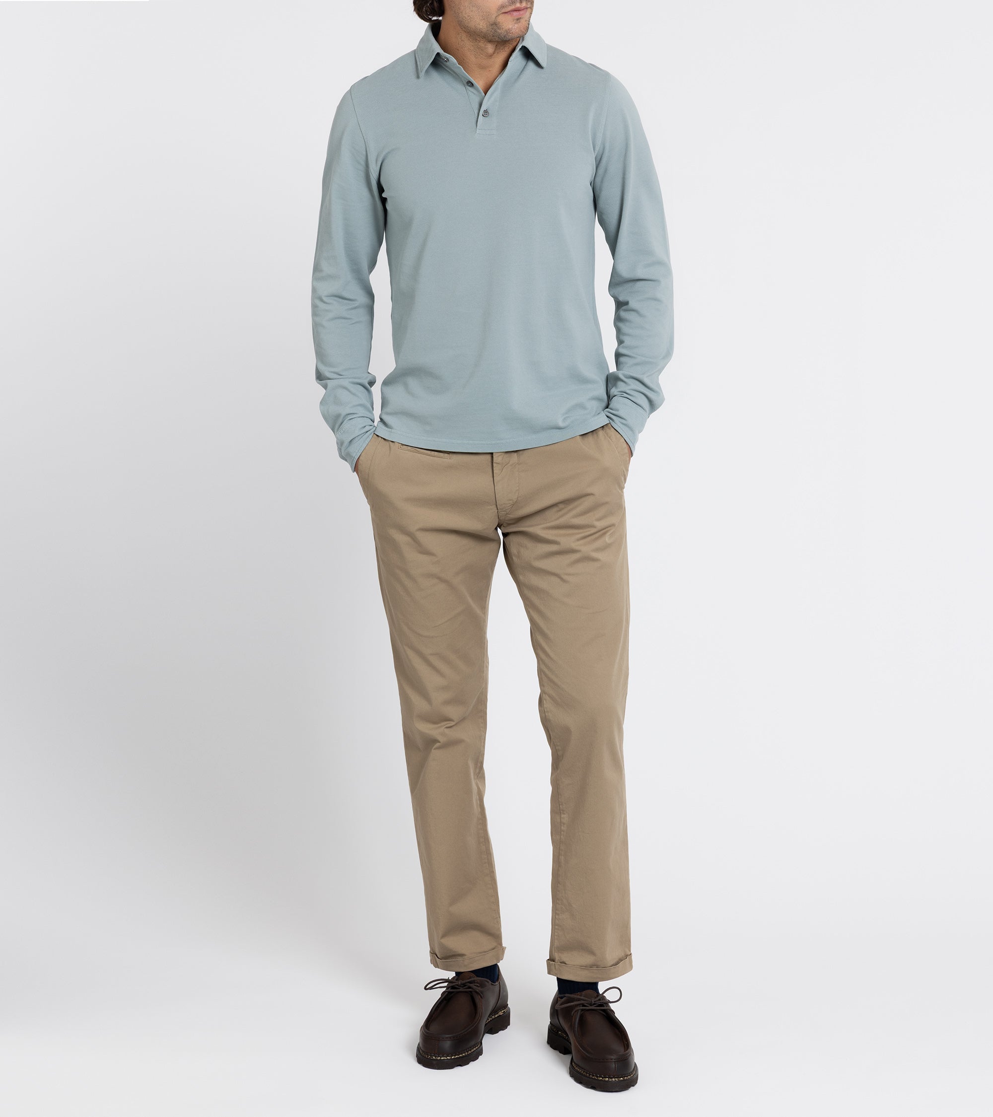 Trunk Moxon Long Sleeve Polo Shirt: Slate Blue