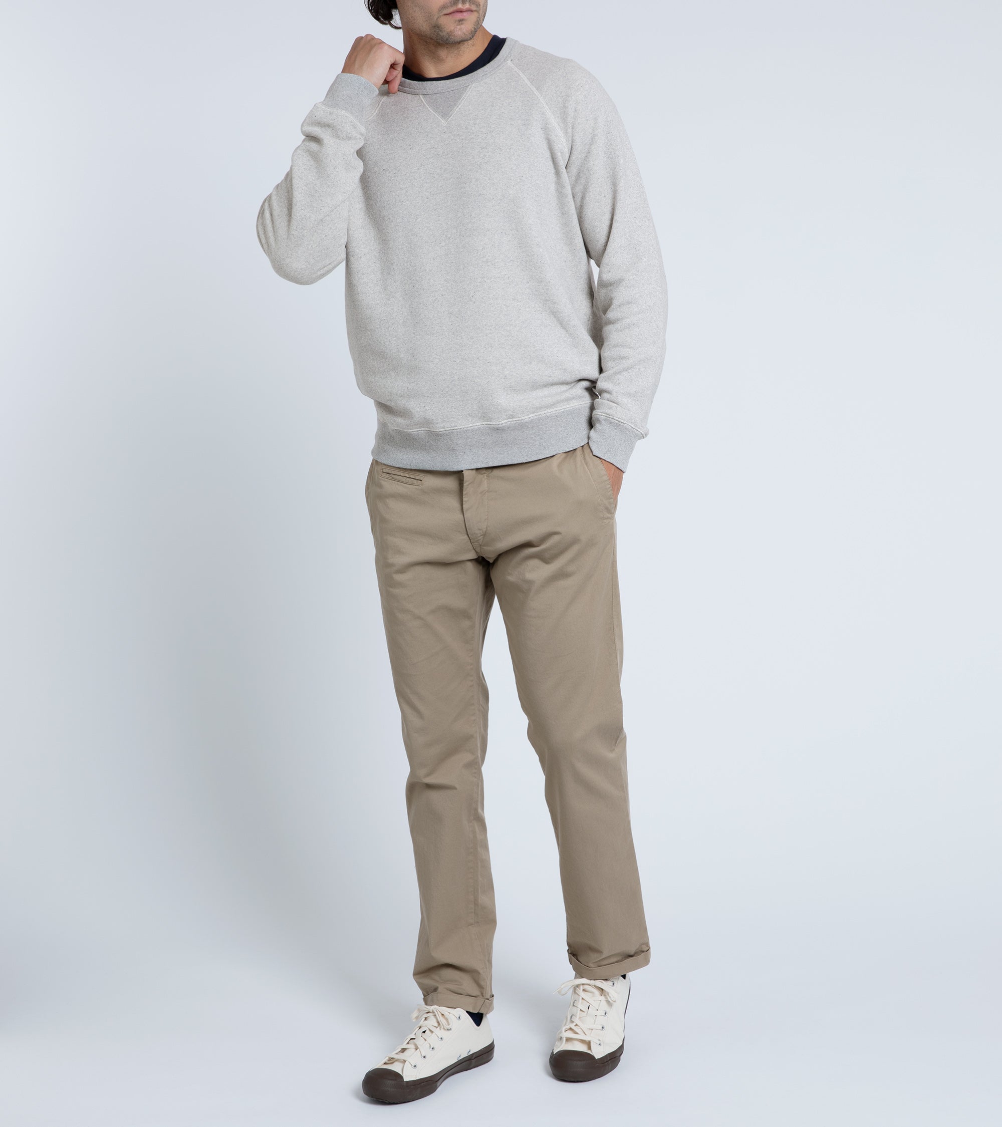 Trunk Cooper cotton crew neck sweatshirt in grey, styled shot.
