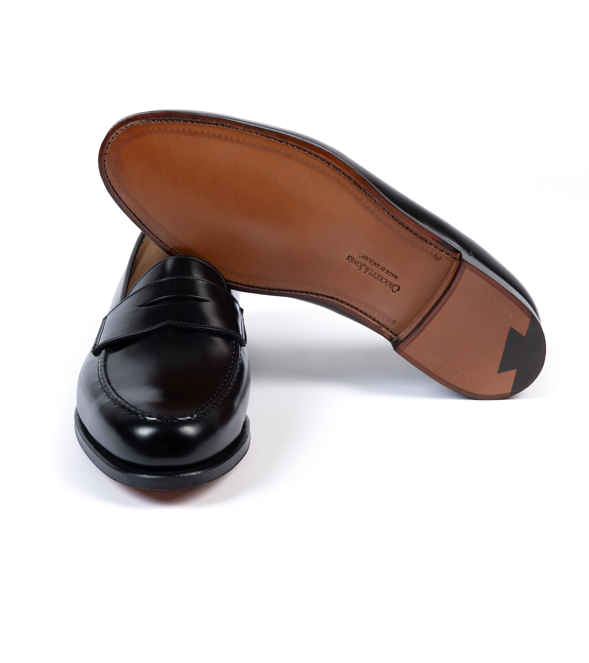 Crockett & Jones Boston loafer in black cavalry leather, front view.