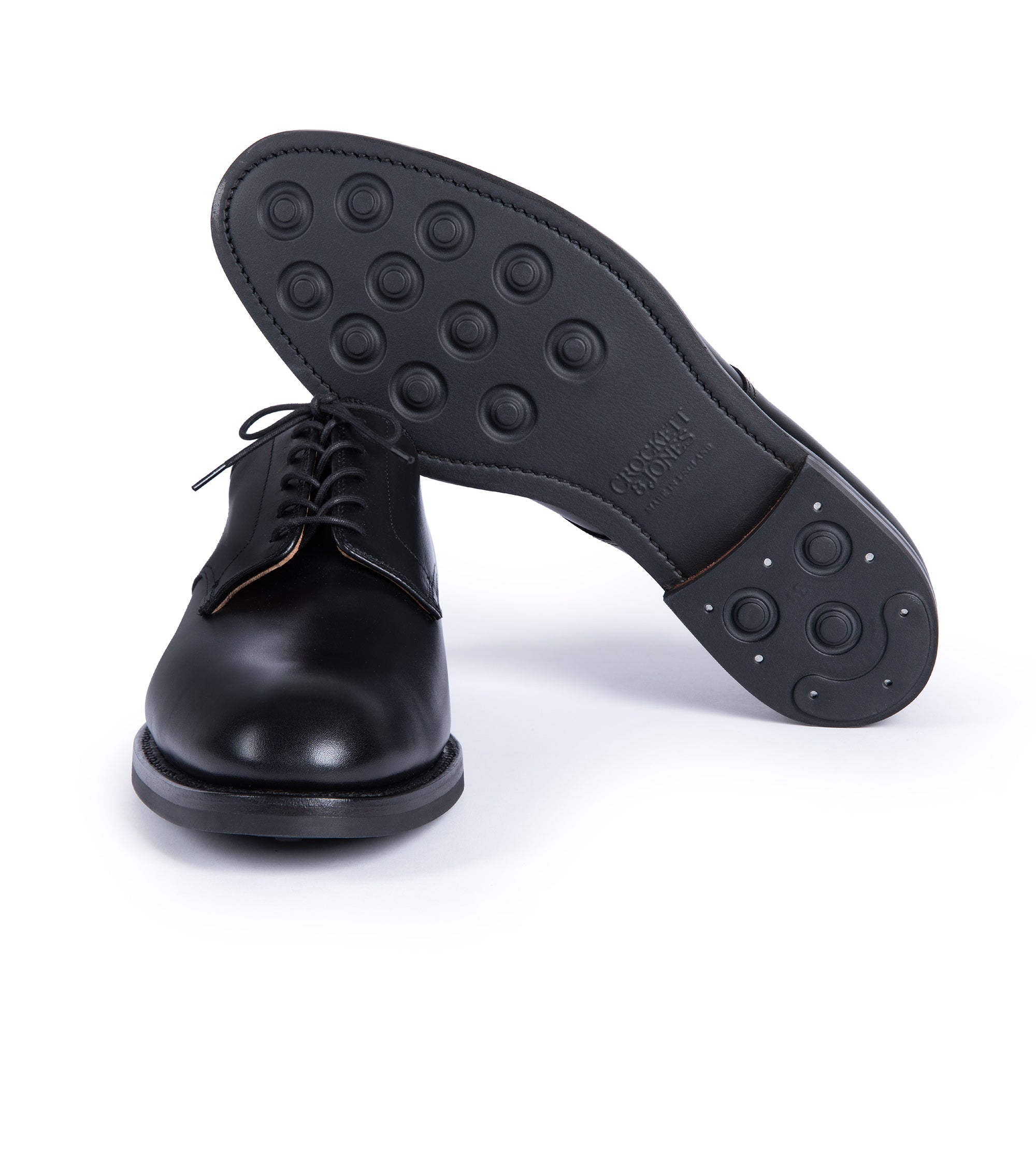 Crockett & Jones for Trunk Cornell II Derby shoe in black leather, front view.