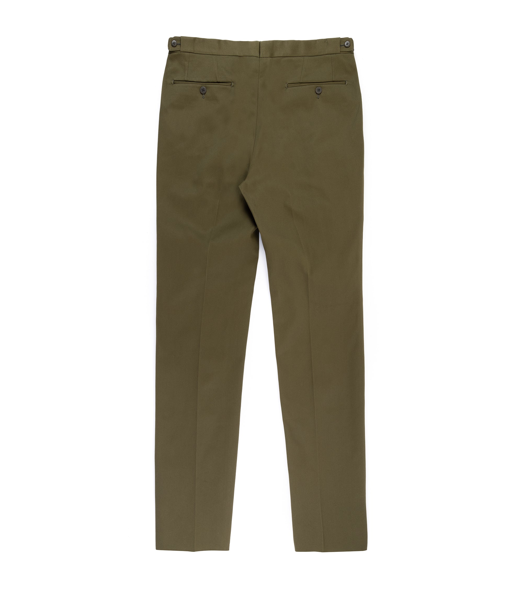 Echizenya for Trunk heavy chino trousers in olive, close-up of the pocket.