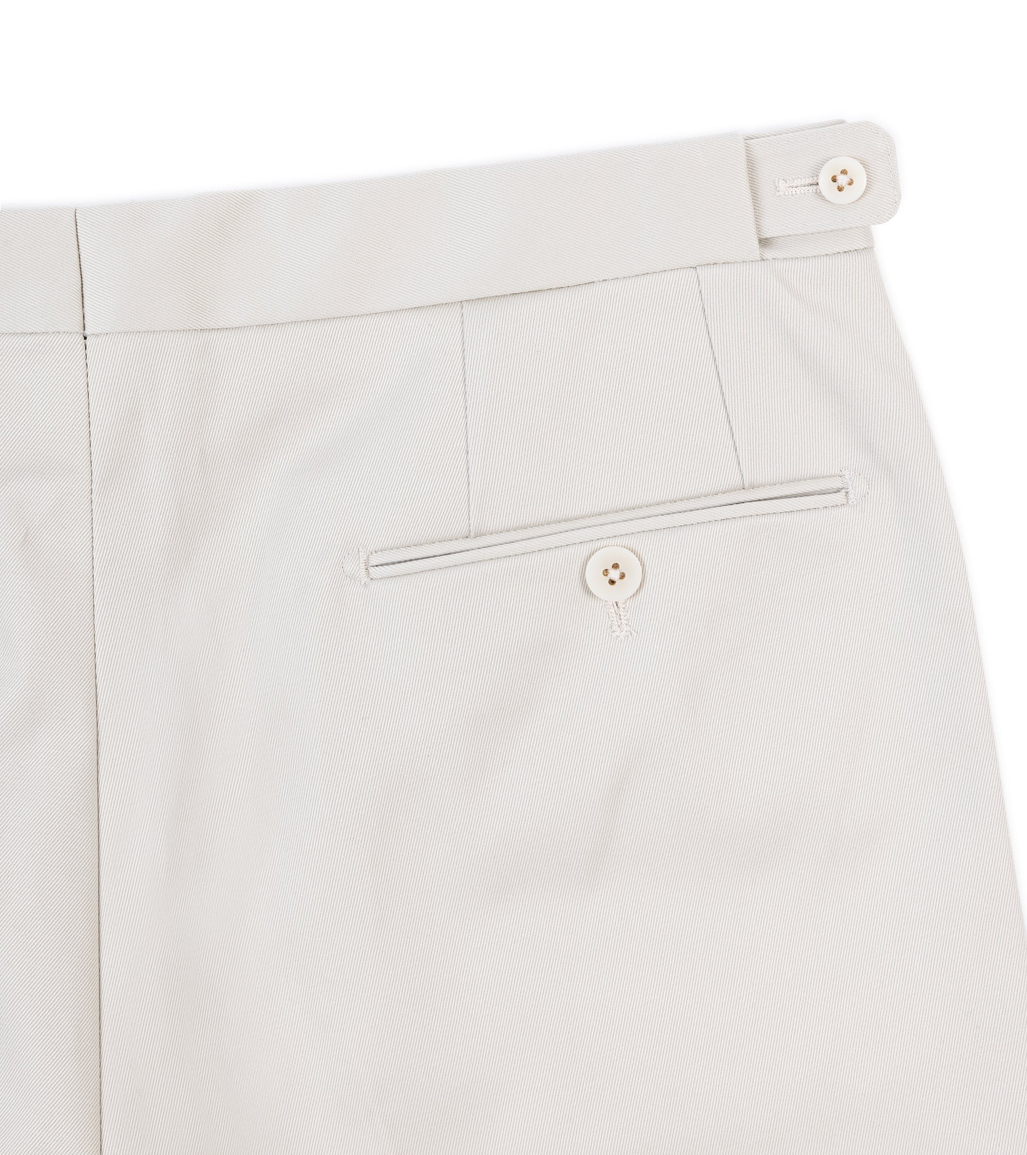Echizenya for Trunk heavy chino trousers in stone, fabric detail of the West Point cotton twill.