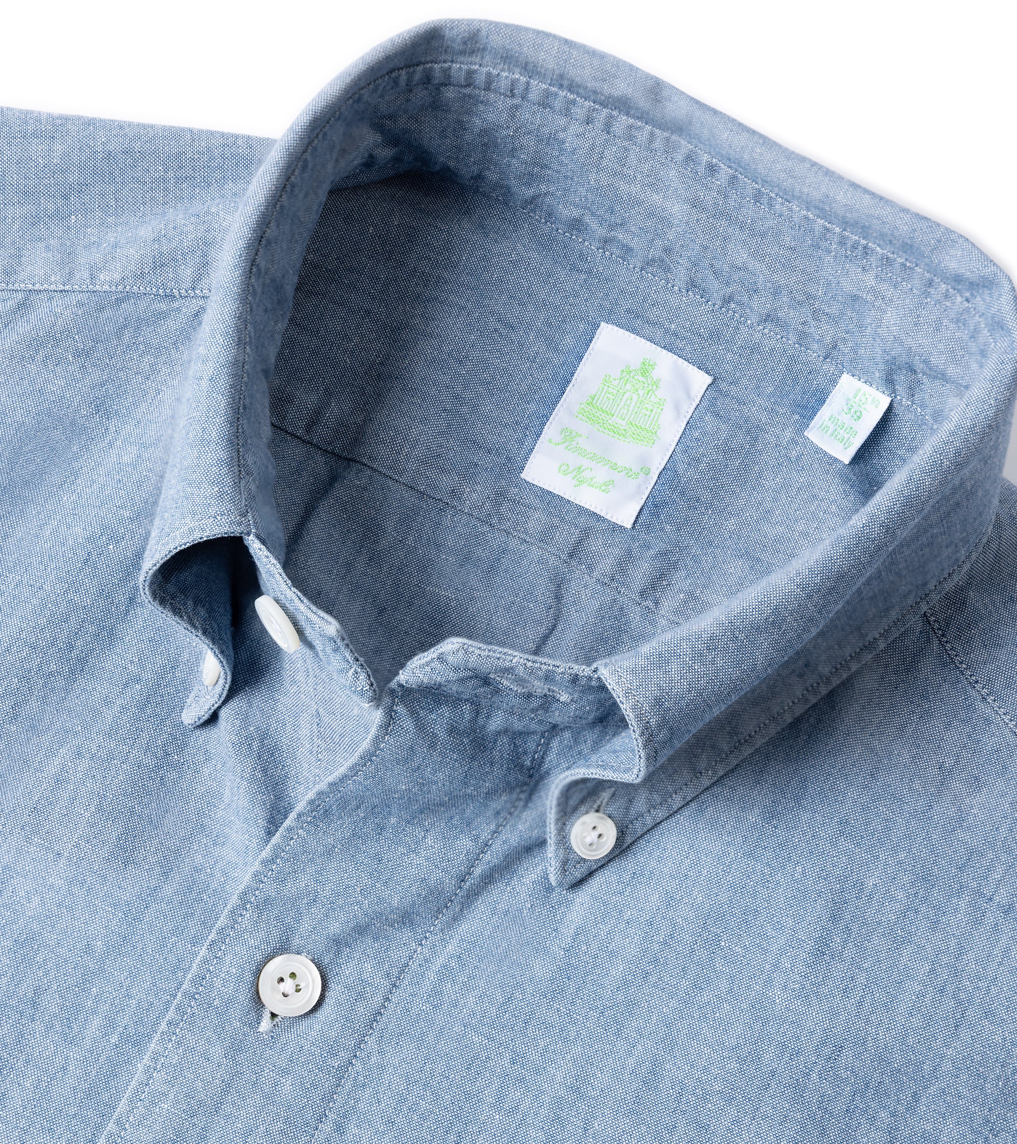 Finamore Gaeta Classic Cotton Leonardo Button Down Sport Shirt: Chambray