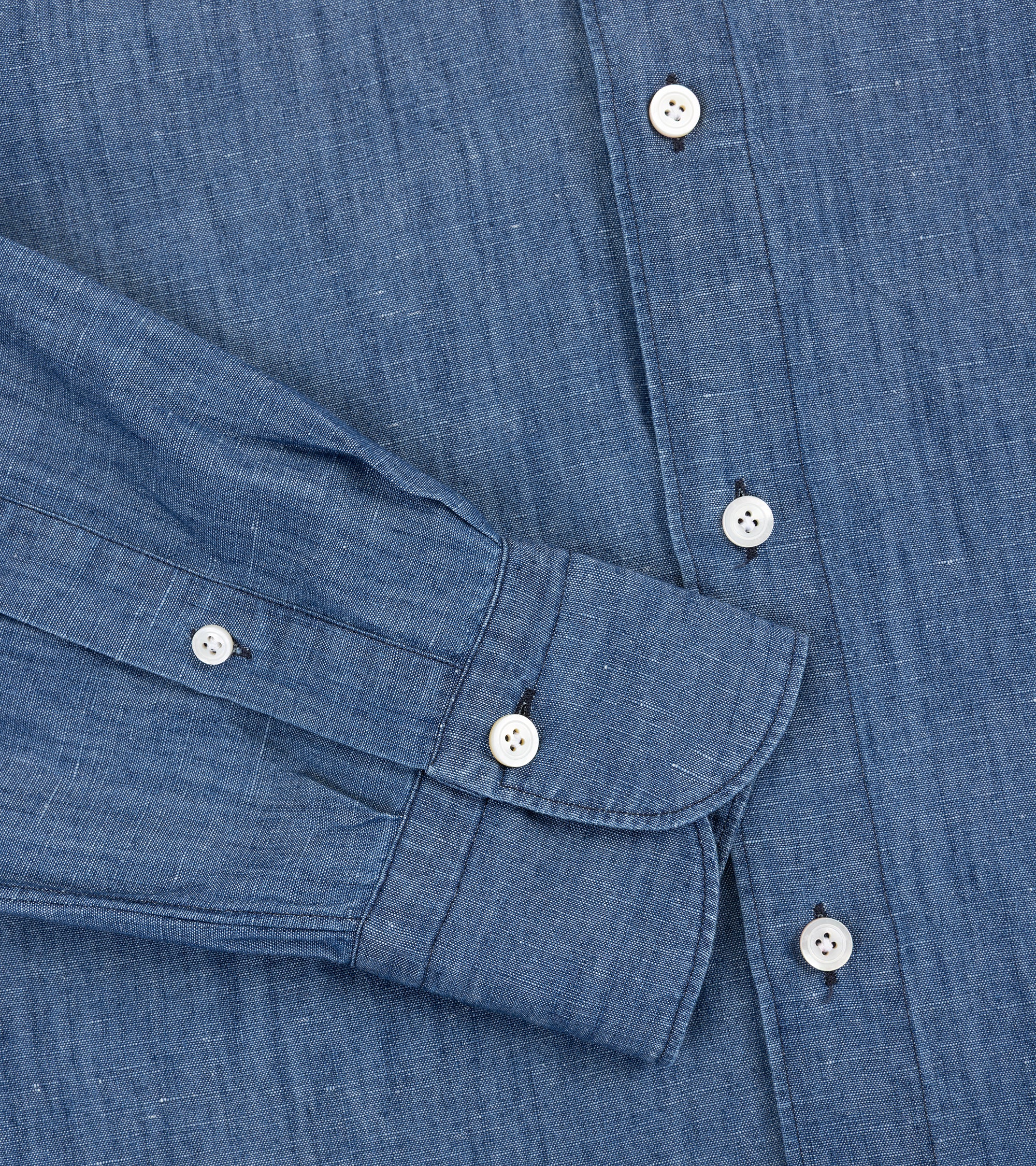 Finamore Gaeta Cotton Linen Denim Button Down Sport Shirt: Dark Blue