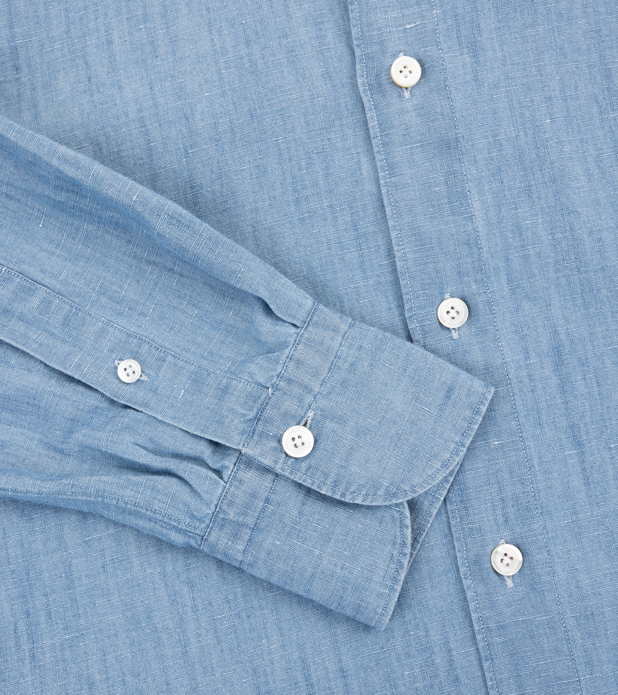Finamore Gaeta Cotton Linen Denim Button Down Sport Shirt: Light Blue
