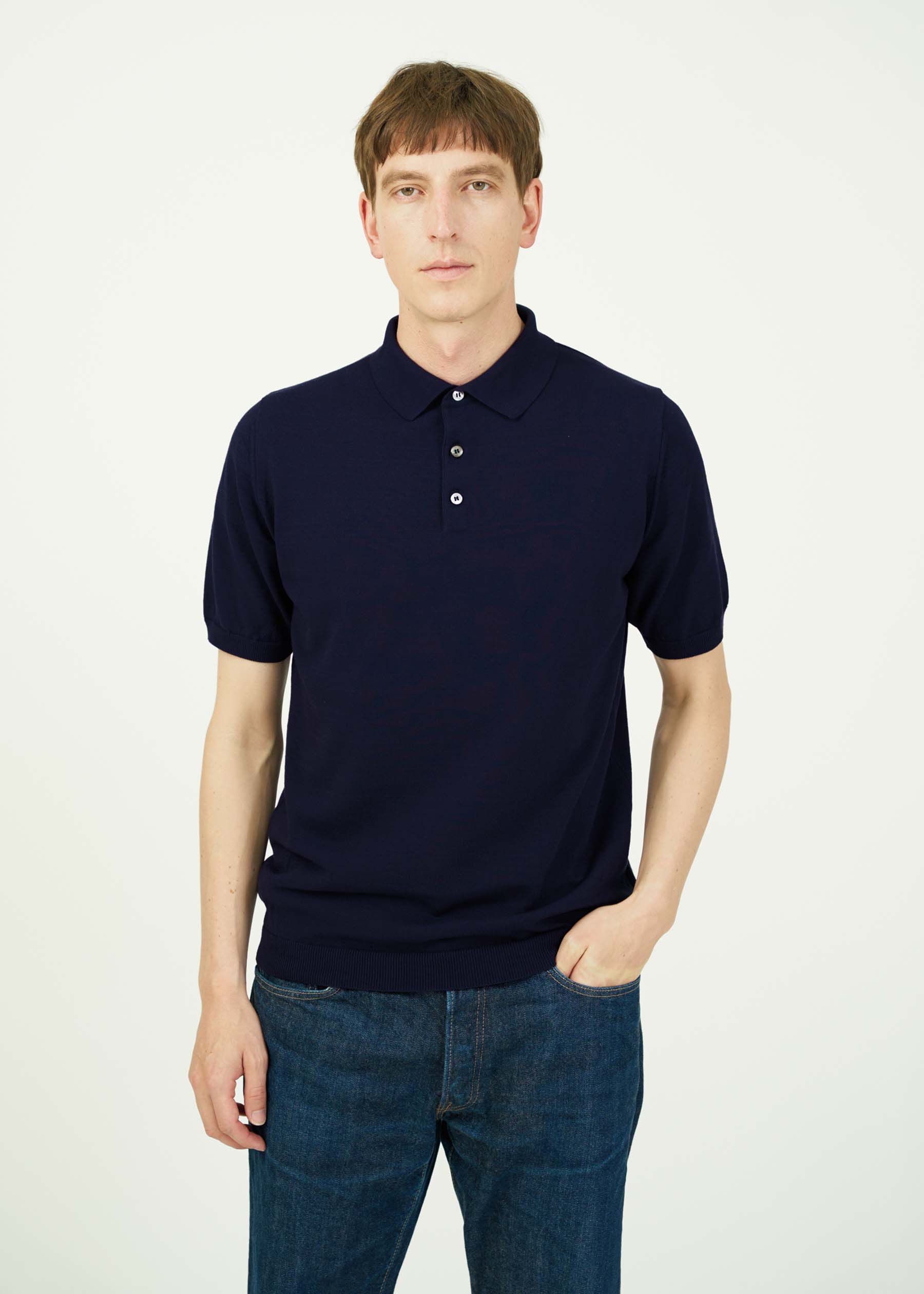Mooncastle Ice Cotton Knit Polo Shirt: Navy