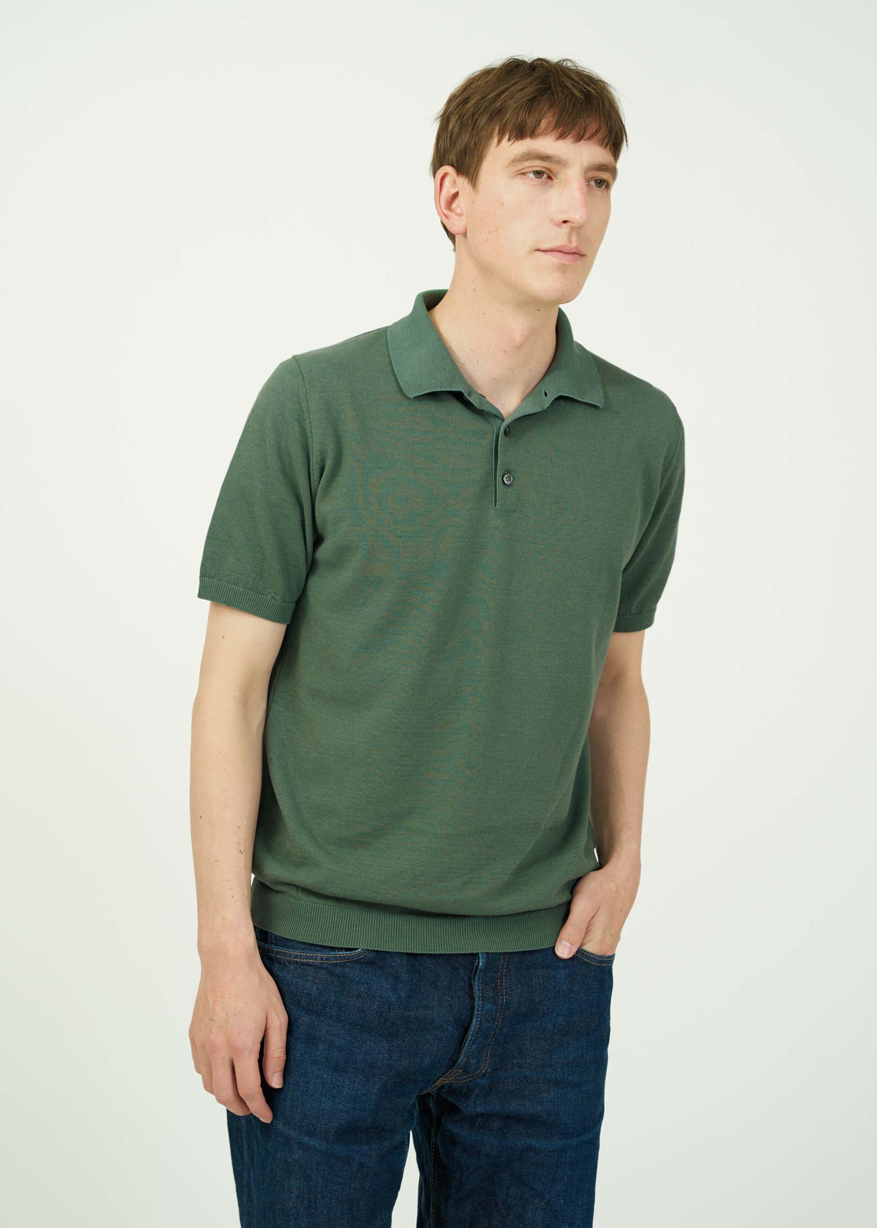 Mooncastle Ice Cotton Knit Polo Shirt: Olive
