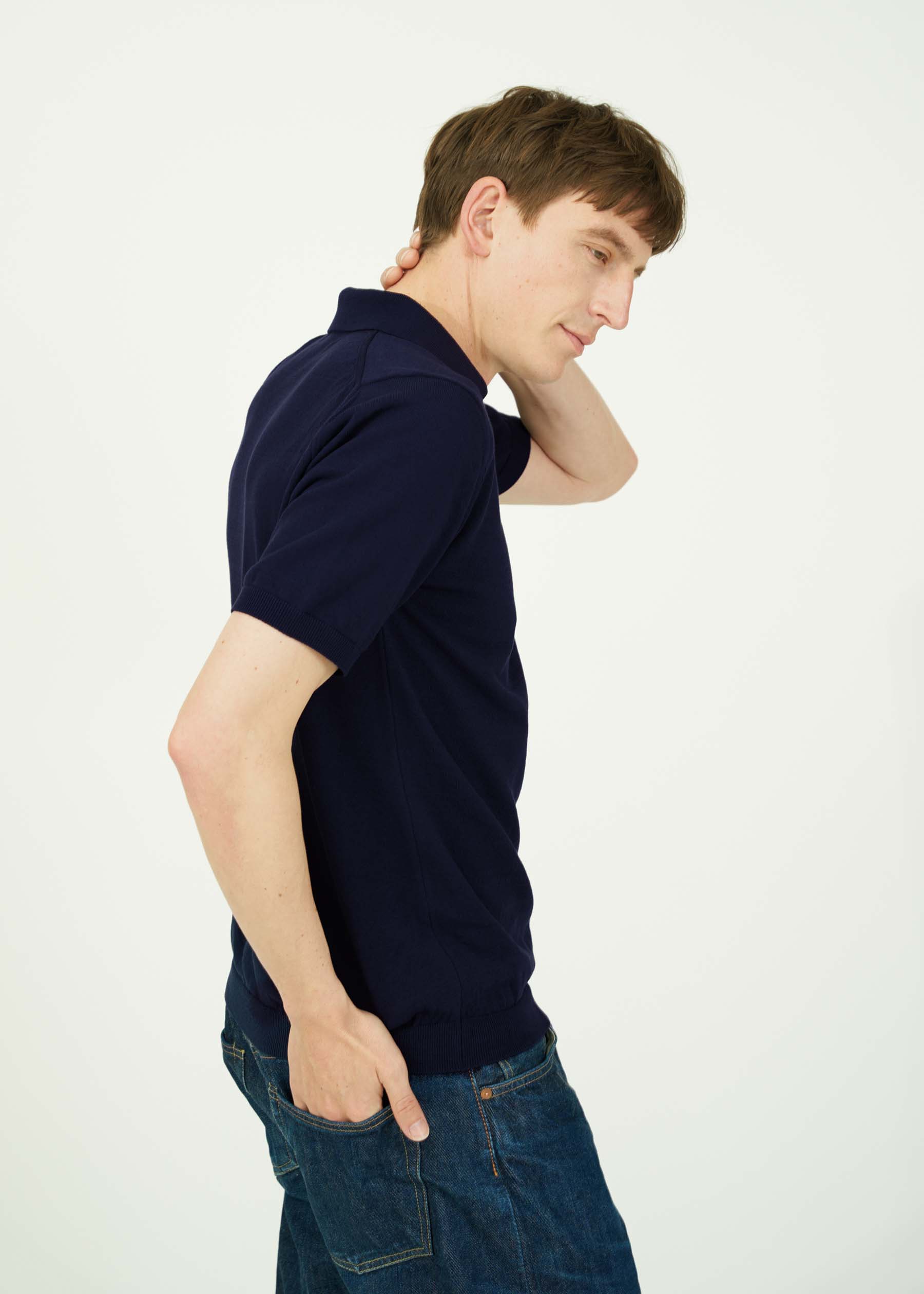 Mooncastle Ice Cotton Knit Polo Shirt: Navy