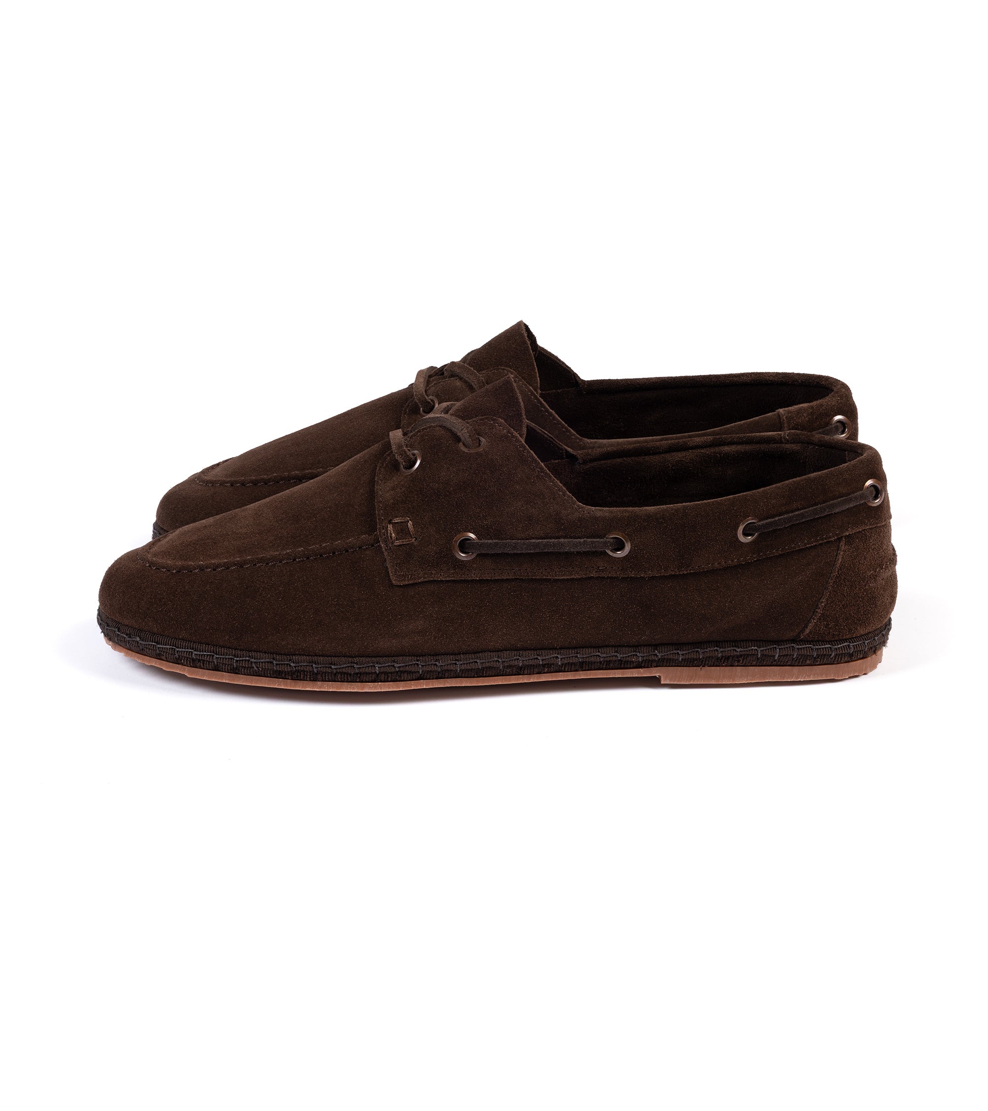 Miez La Barca Hand Stitched Soft Suede Moccasin: Brown
