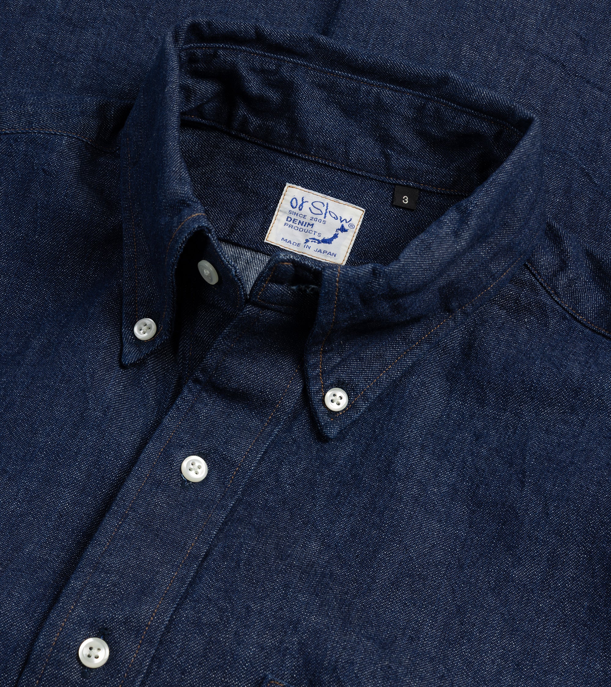 OrSlow Standard Denim Button Down Shirt: One Wash