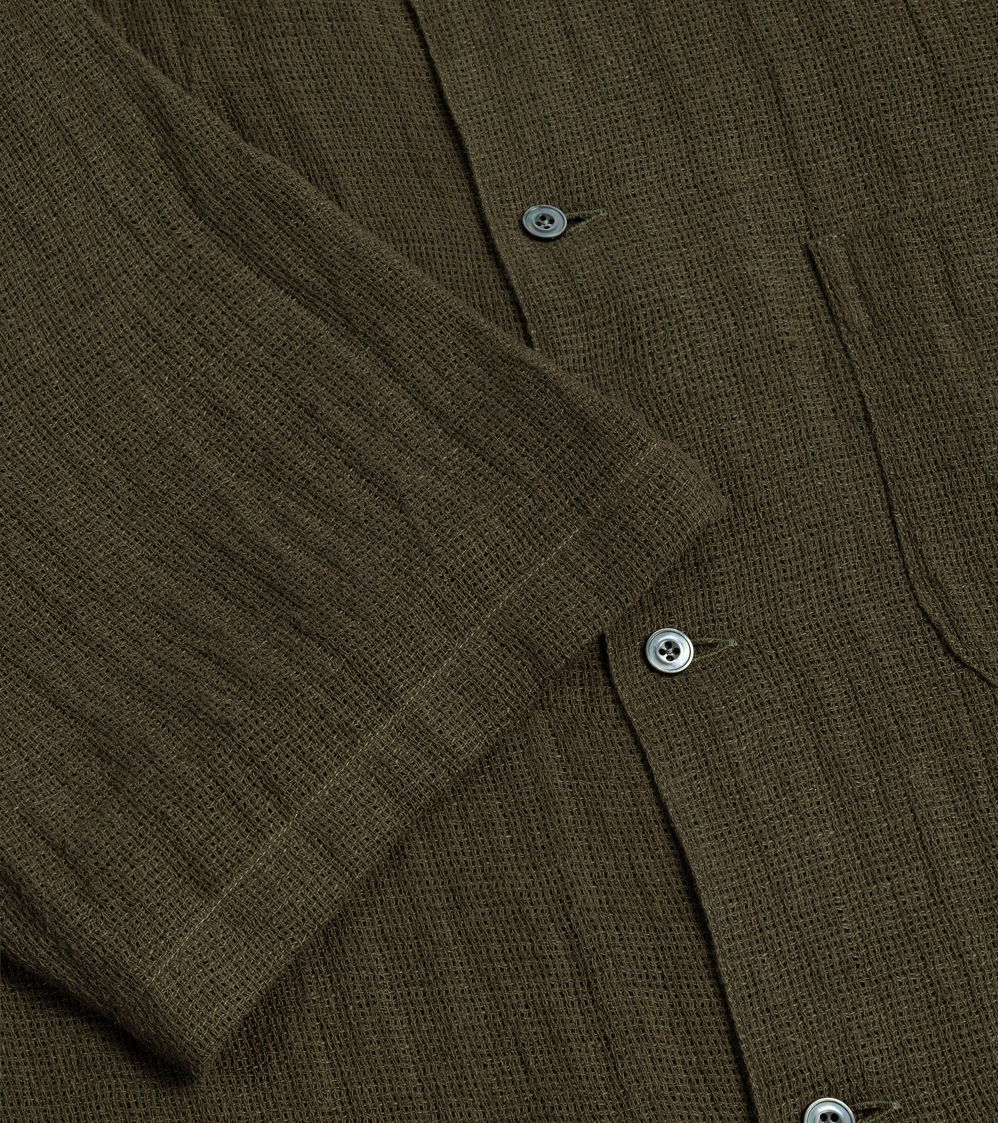 Salvatore Piccolo Cotton Linen Mesh Camp Collar Shirt: Olive