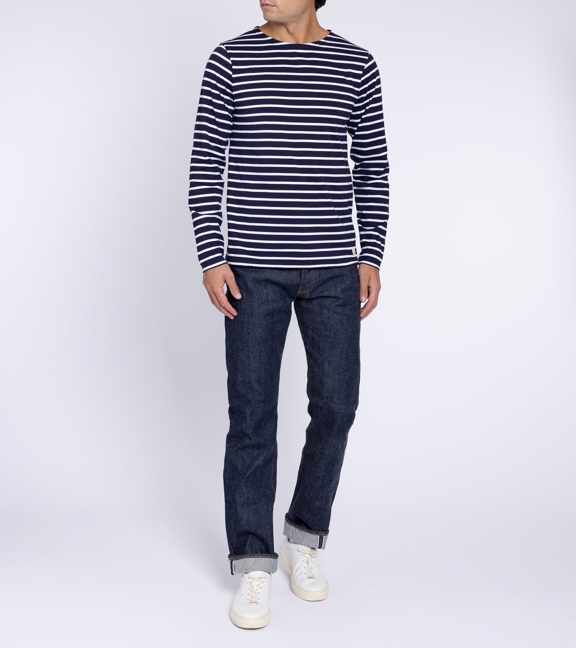 Armor-Lux Lightweight Breton Striped T-Shirt: Navy/White