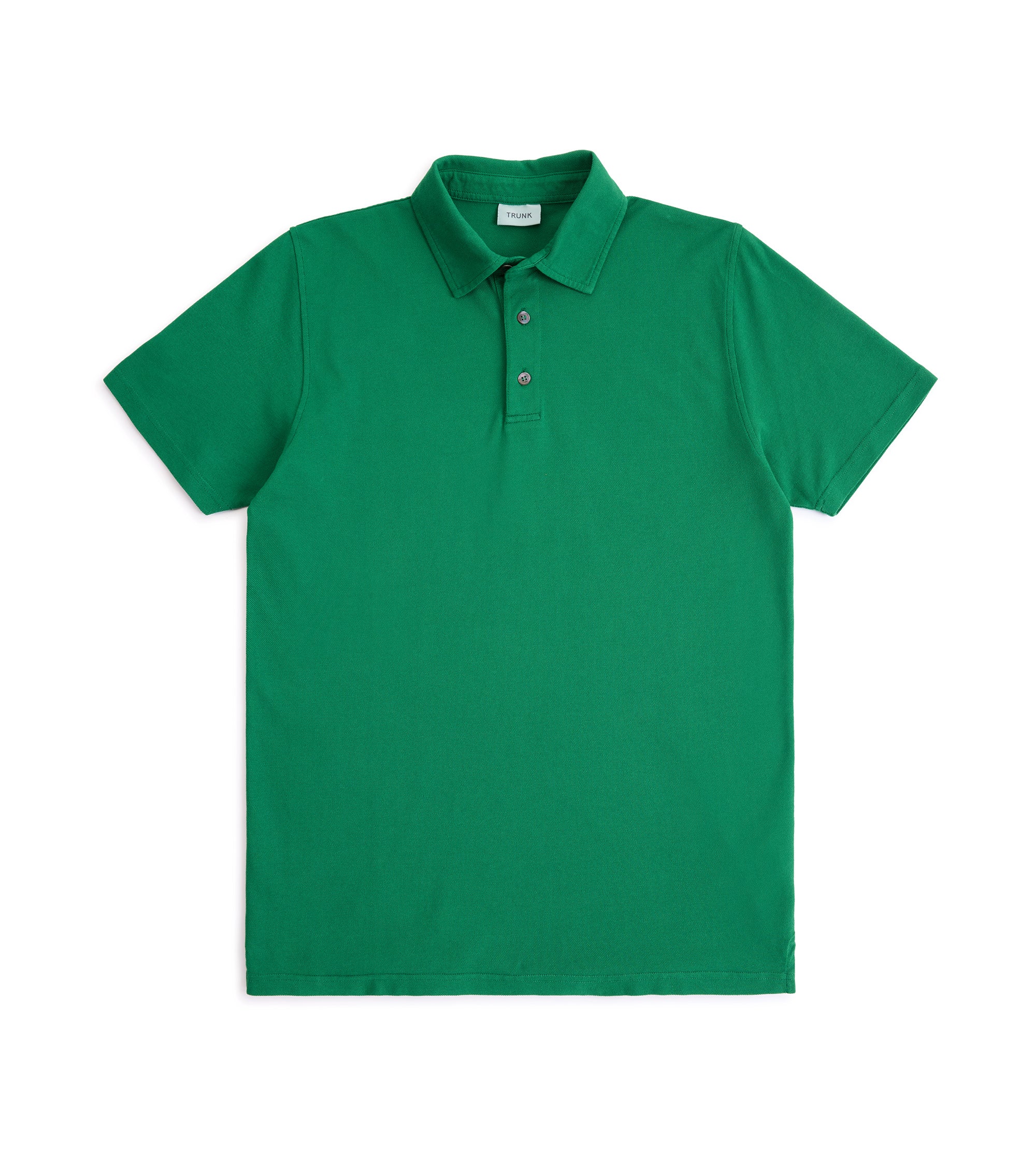 Trunk Moxon short sleeve polo shirt in green, front view.