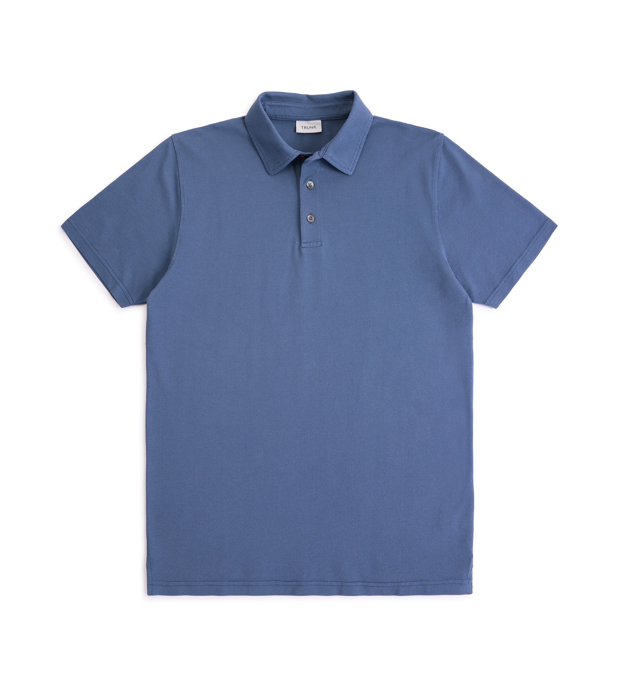 Trunk Moxon short sleeve polo shirt in indigo, front view.
