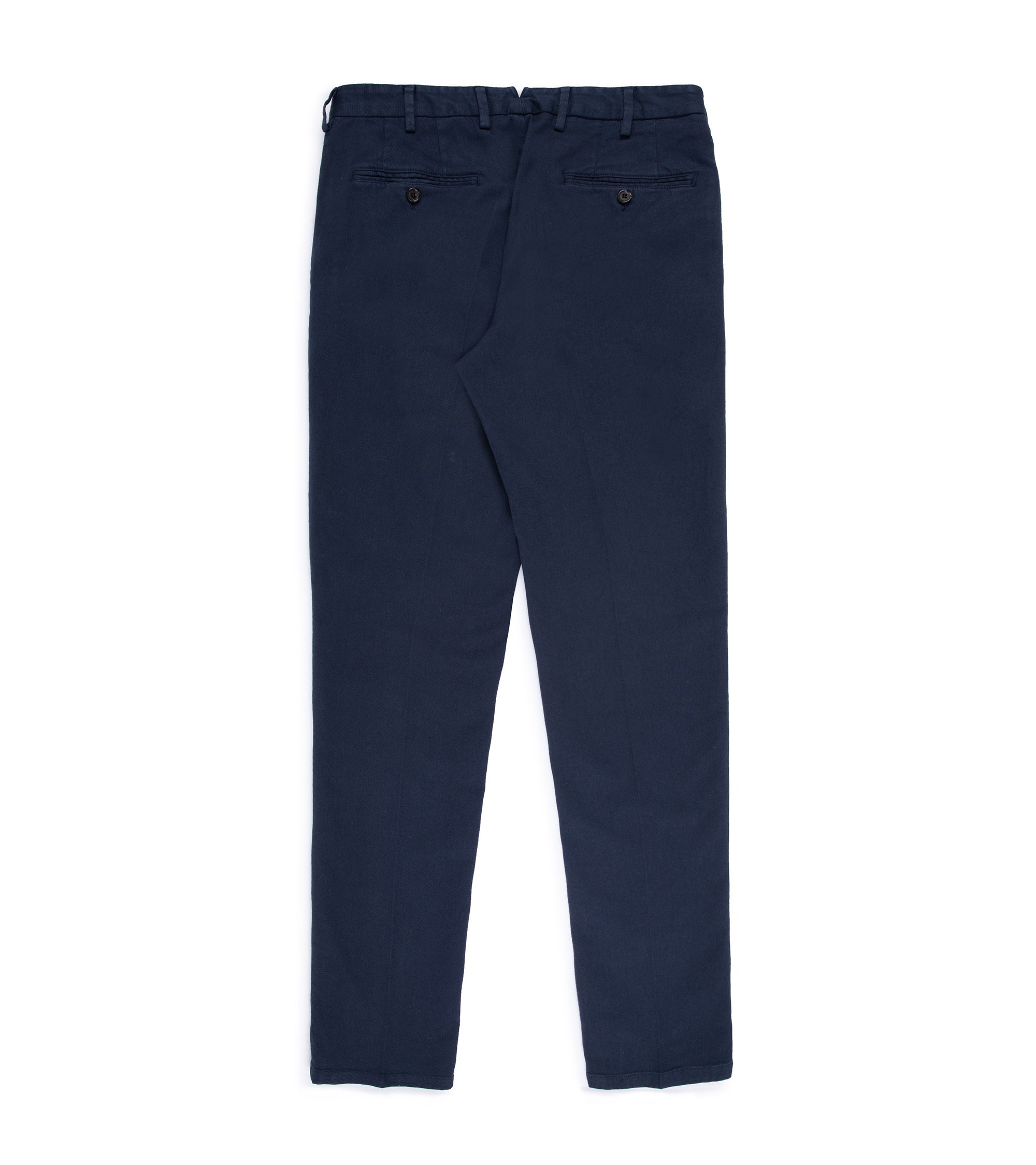 Trunk Palmer flat front trousers in light navy, back view.