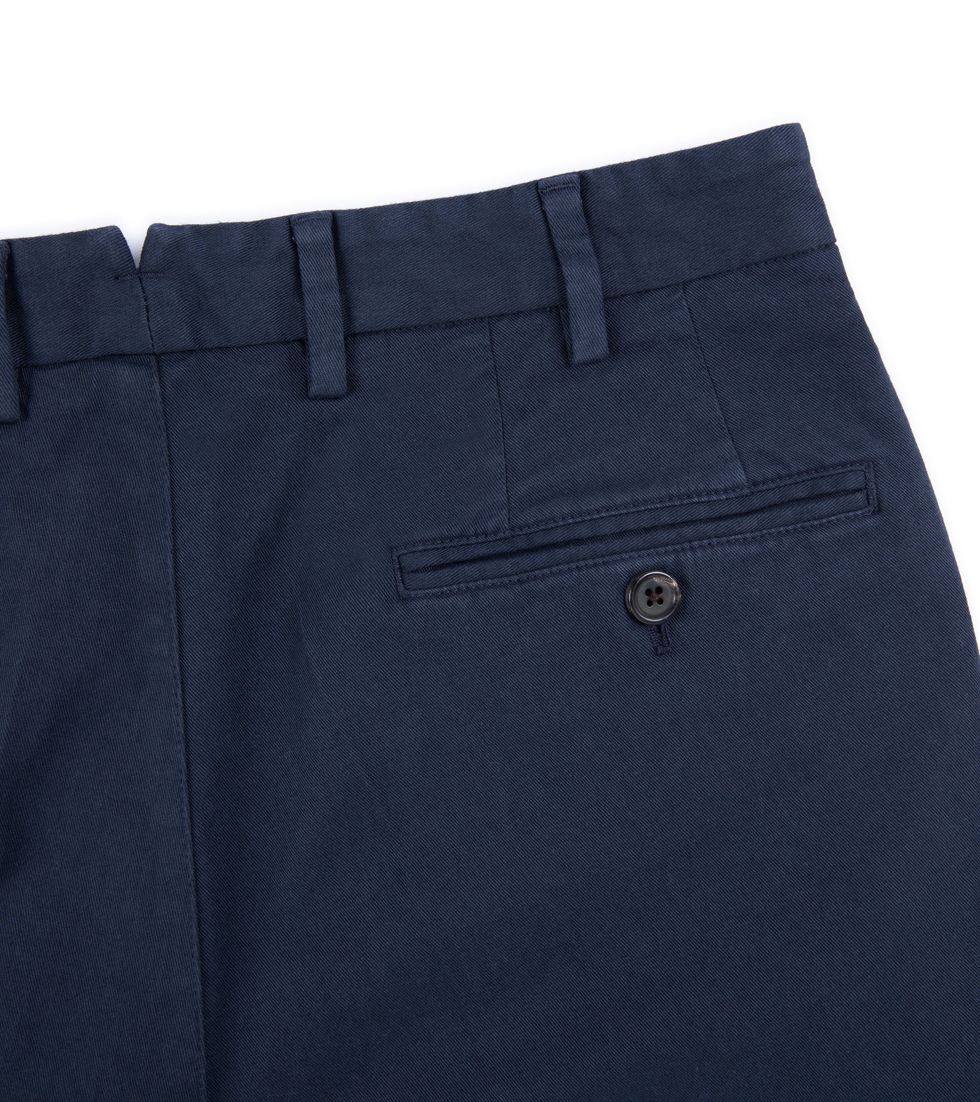Trunk Palmer flat front trousers in light navy, fabric detail.