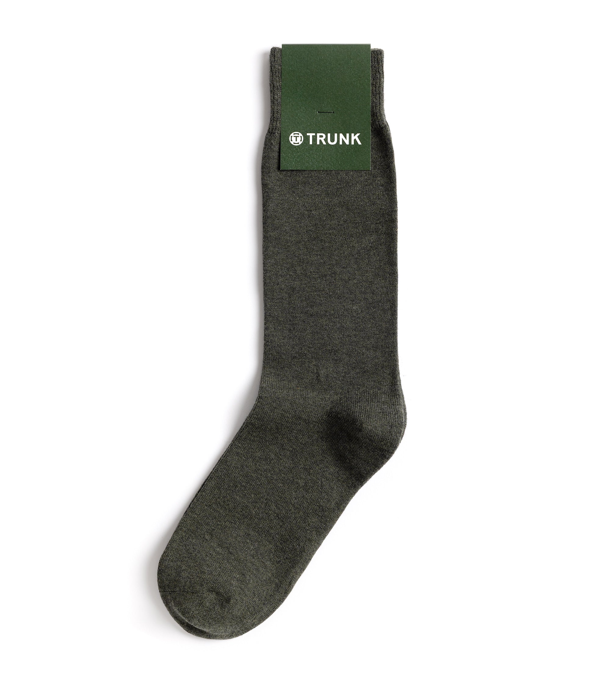 Trunk plain cotton socks in green, folded pair.