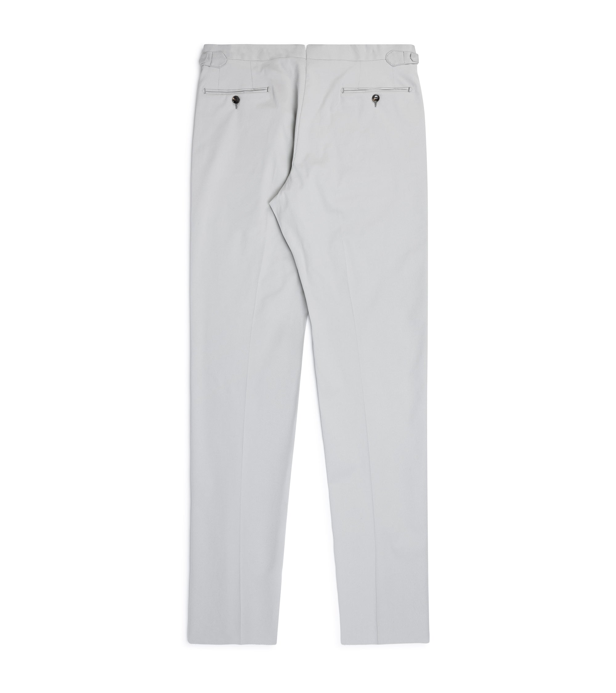 Trunk Walbrook cotton tailored trousers in light grey, back view.