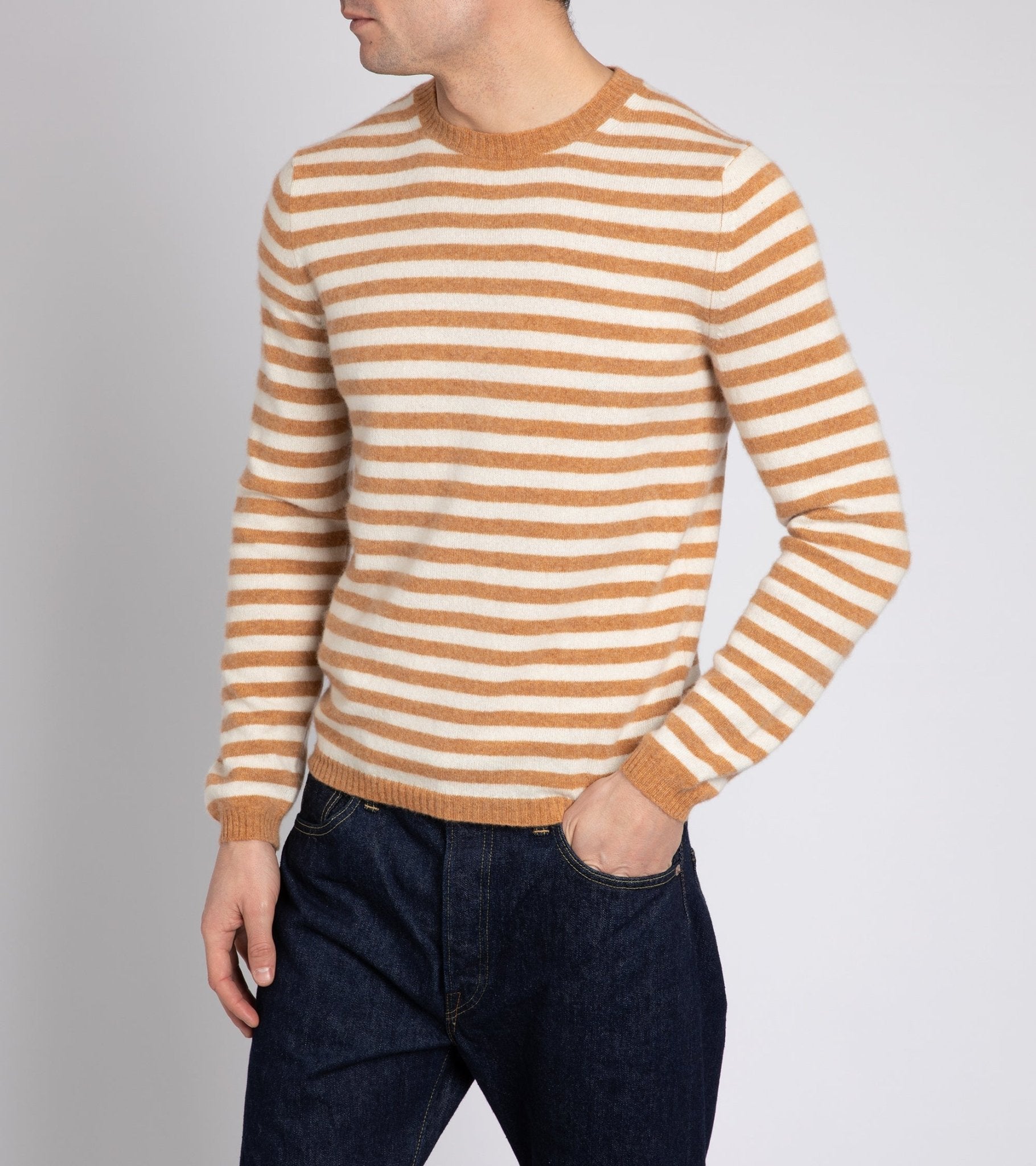 Fedeli Light Striped Cashmere Sweater: Honey - Trunk Clothiers