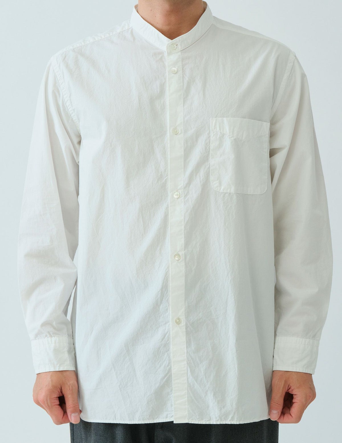 Sage de Cret Organic Cotton Broadcloth Stand Collar Long Shirt: Off White
