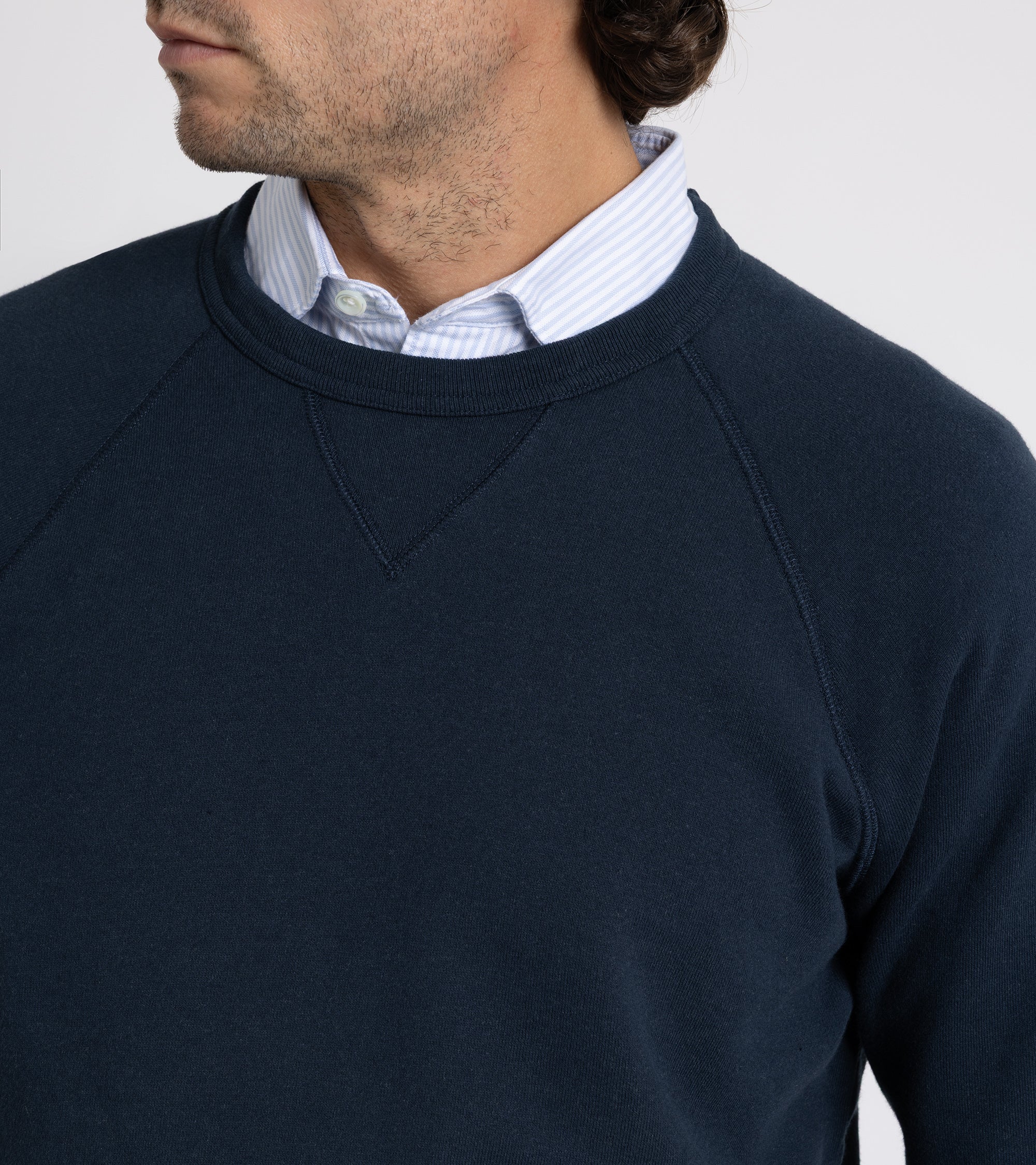 Trunk Cooper cotton crew neck sweatshirt in navy, styled shot.