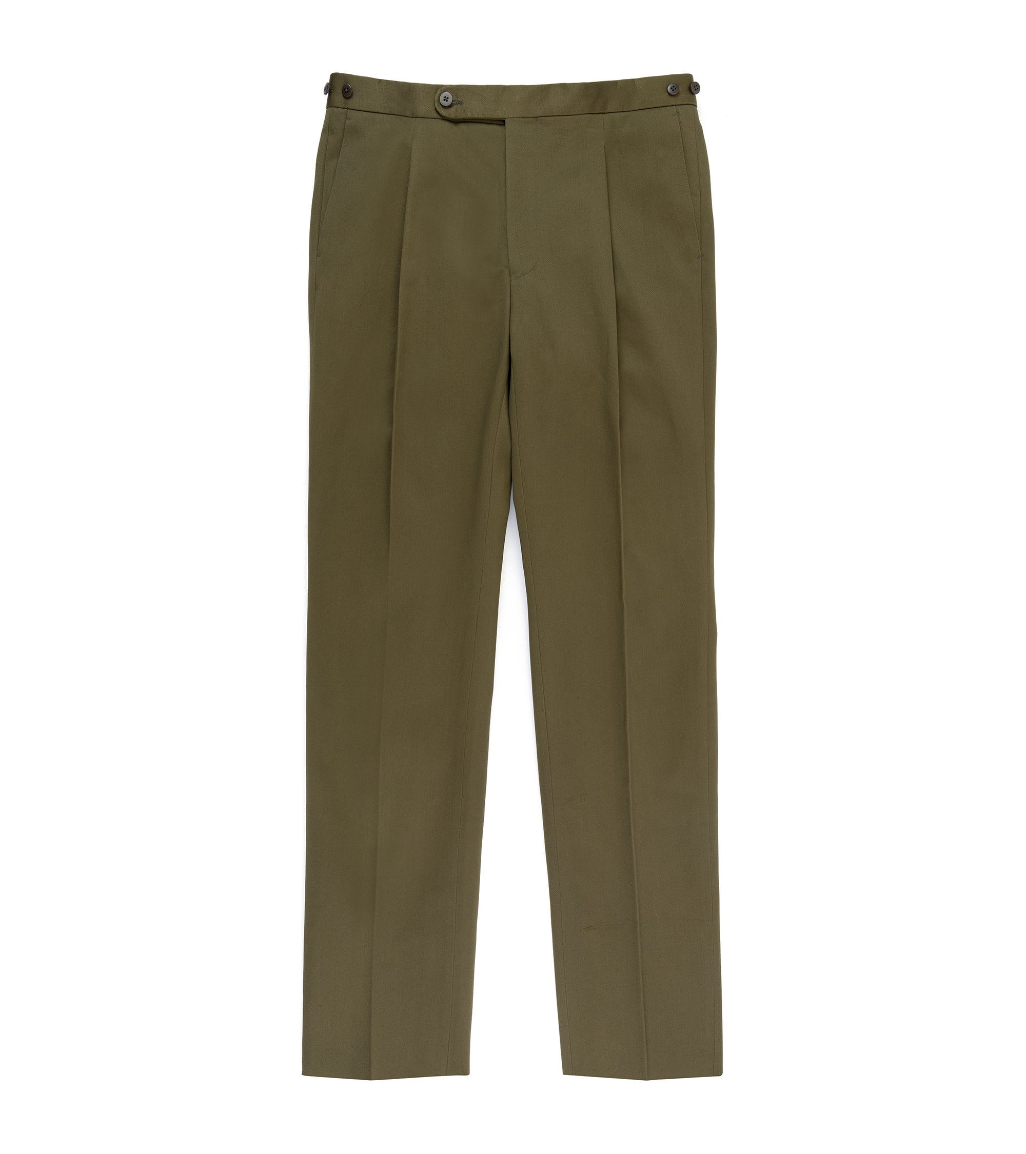 Echizenya for Trunk heavy chino trousers in olive, front view.