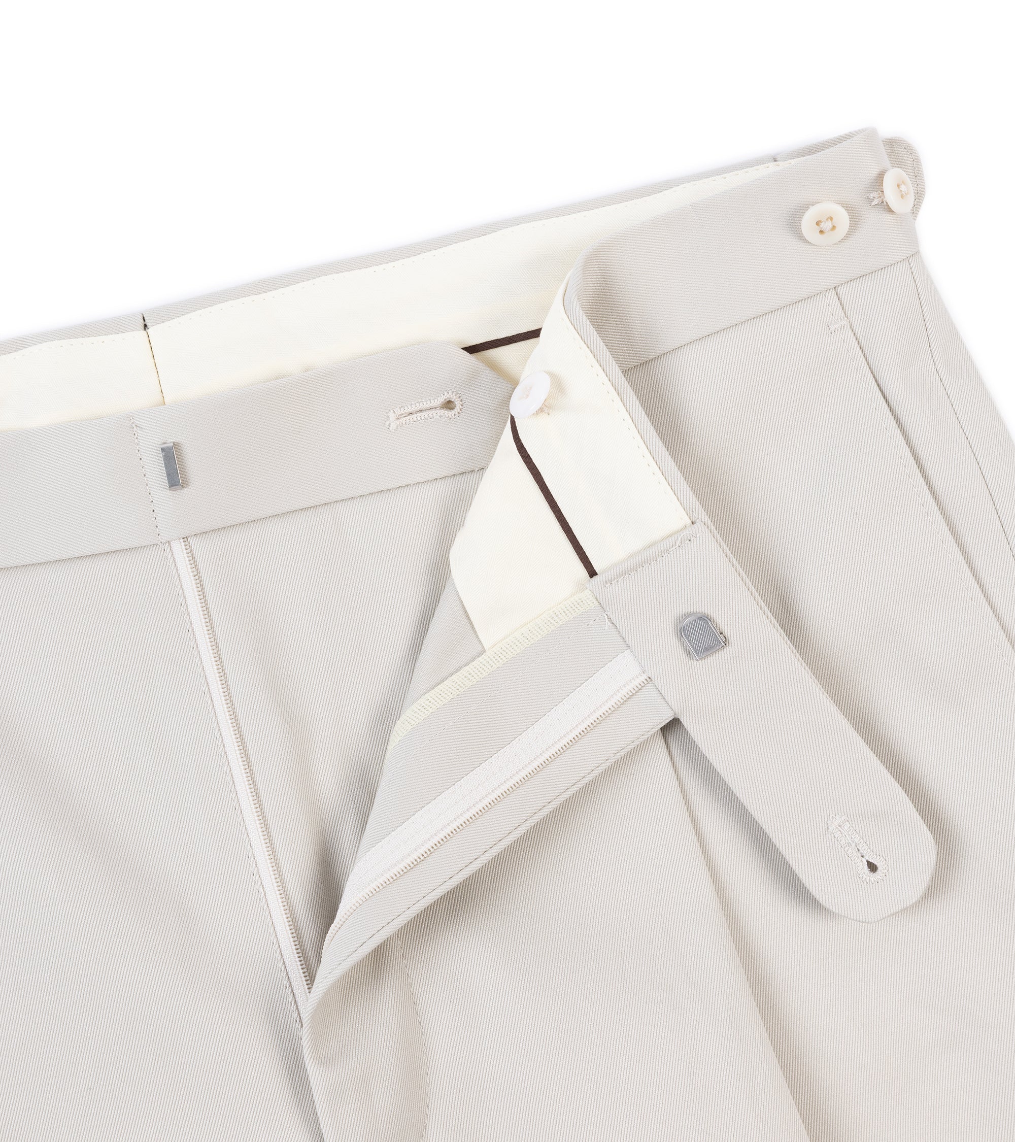 Echizenya for Trunk heavy chino trousers in stone, close-up of the pocket.