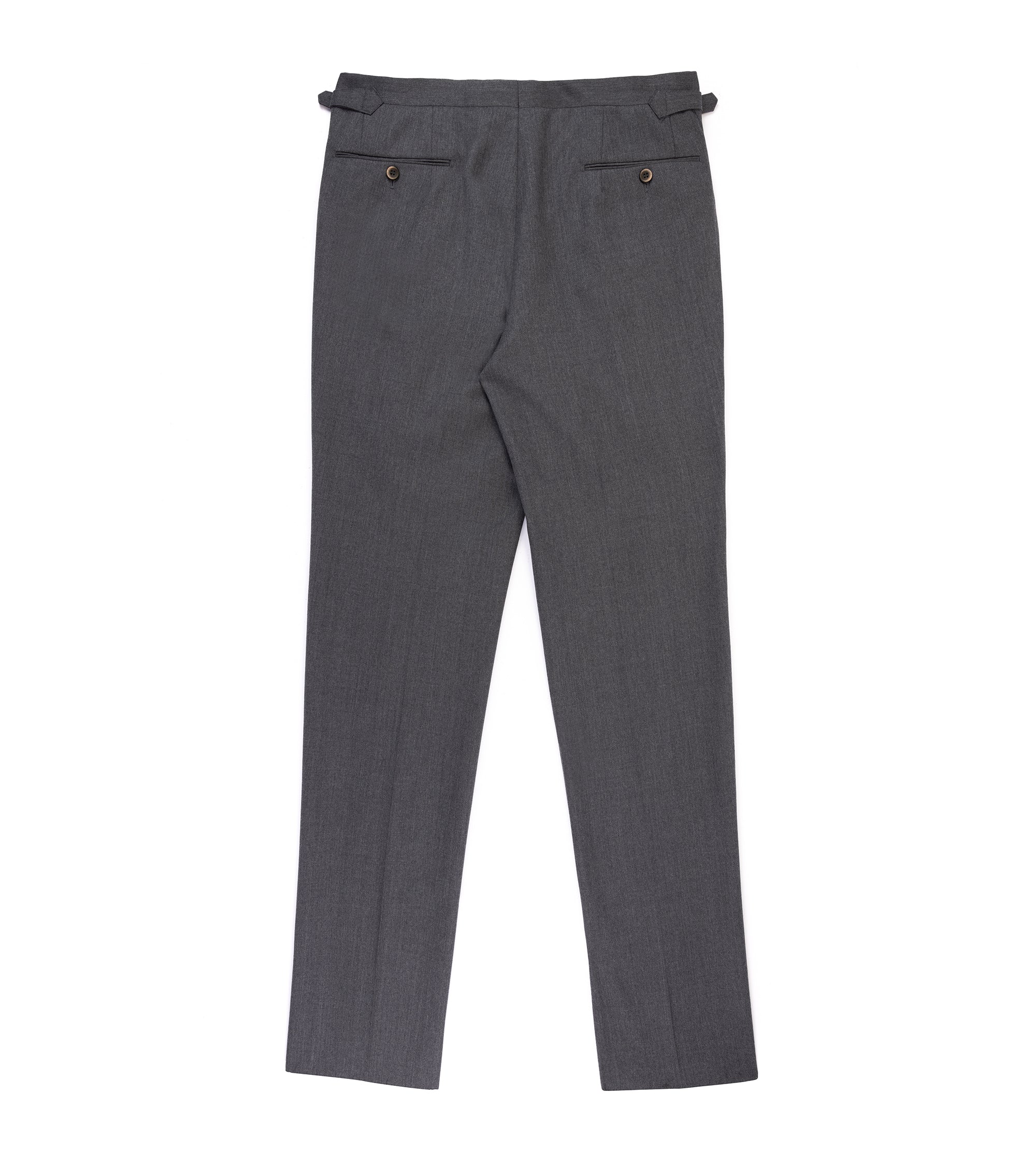 Echizenya for Trunk wool serge pleated trousers in grey, close-up of the pleat and pocket.