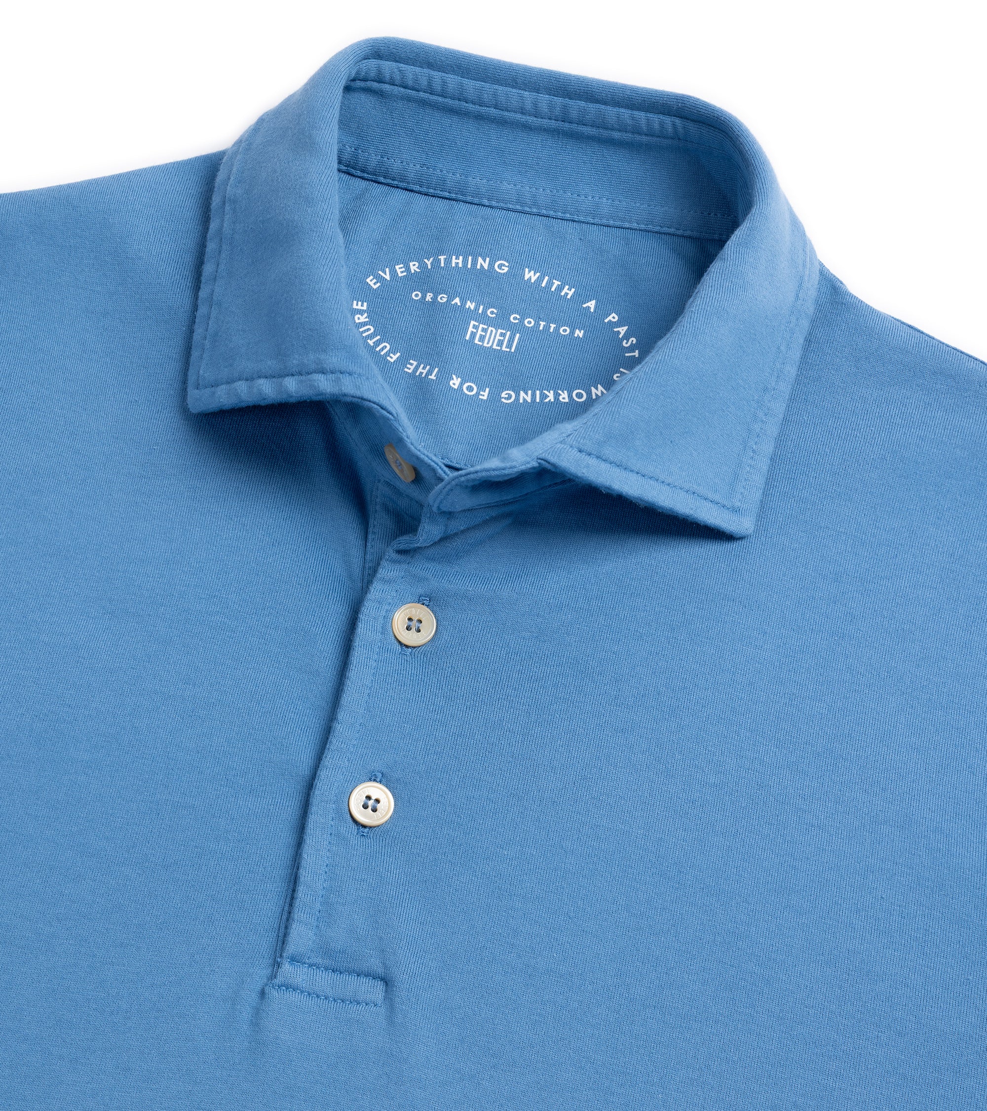 Fedeli Zero Giza Organic Cotton Short Sleeve Polo Shirt: Denim