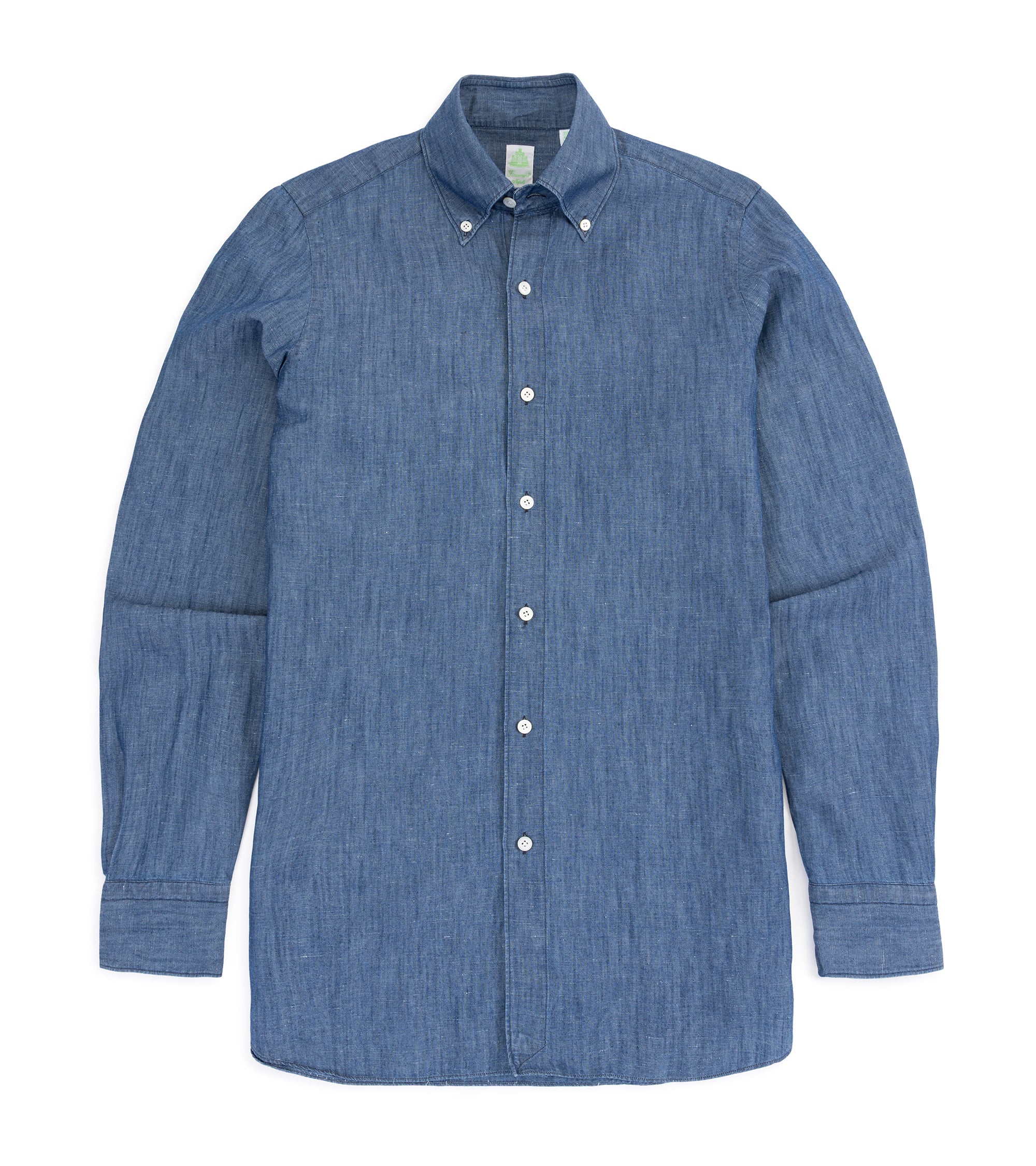 Finamore Gaeta Cotton Linen Denim Button Down Sport Shirt: Dark Blue