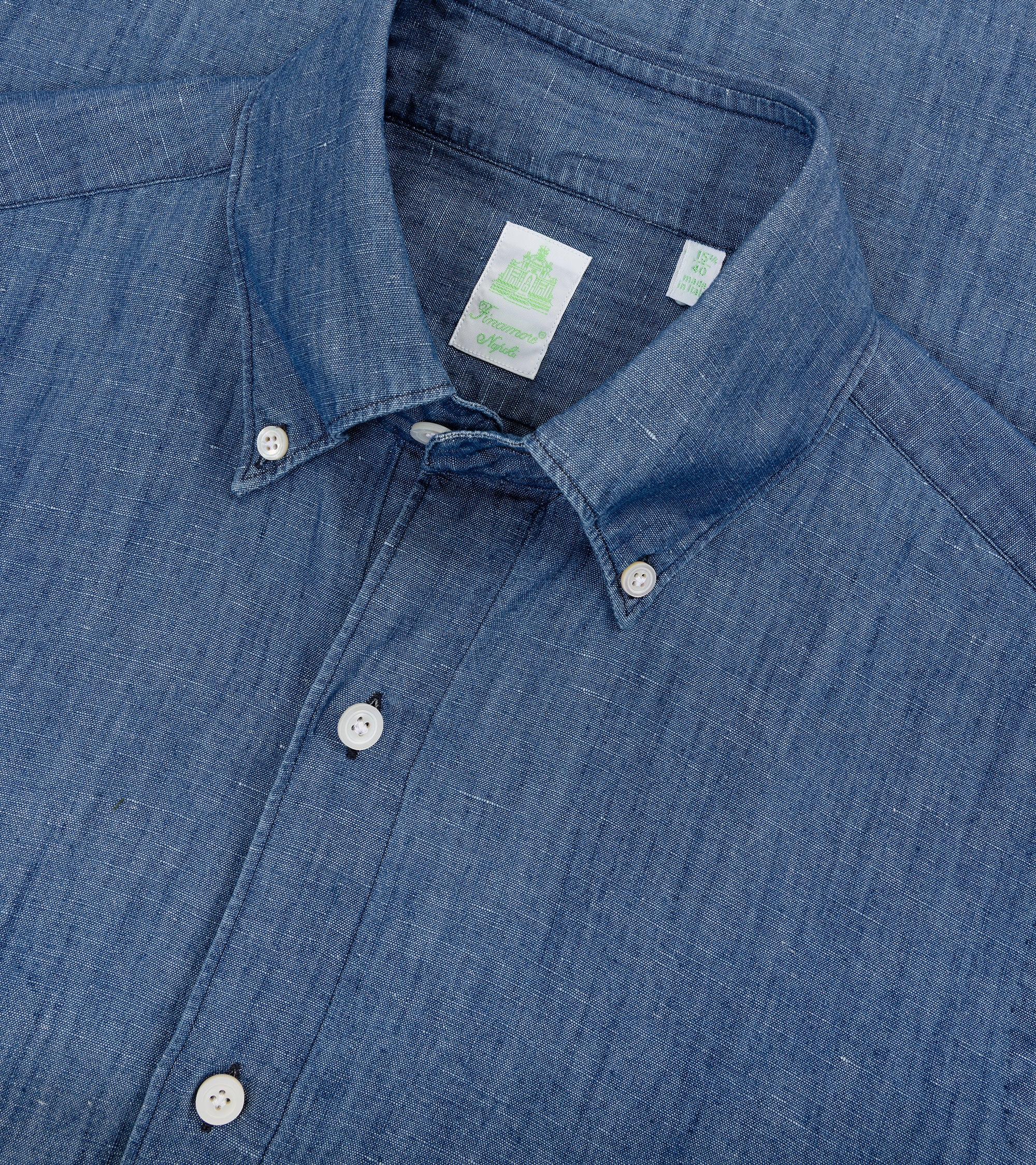 Finamore Gaeta Cotton Linen Denim Button Down Sport Shirt: Dark Blue
