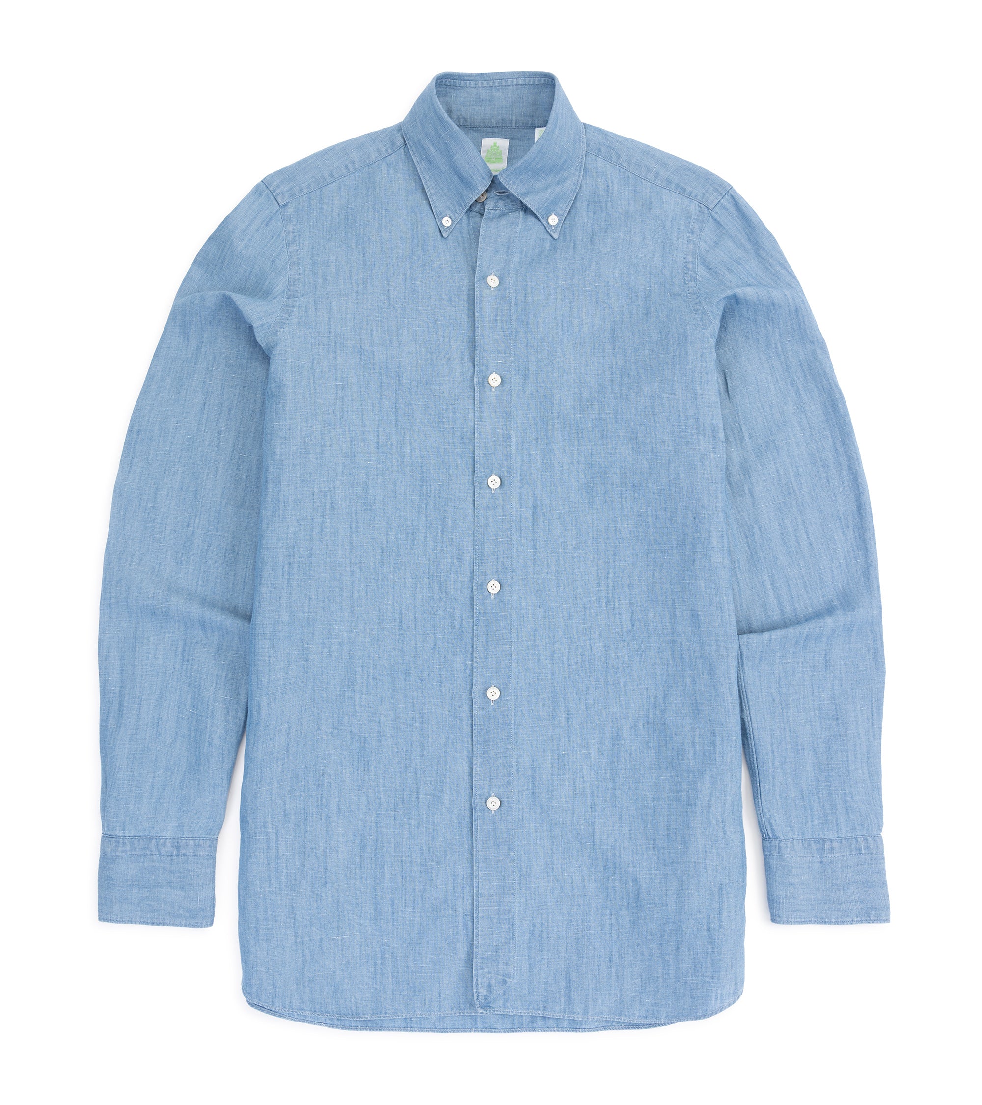 Finamore Gaeta Cotton Linen Denim Button Down Sport Shirt: Light Blue