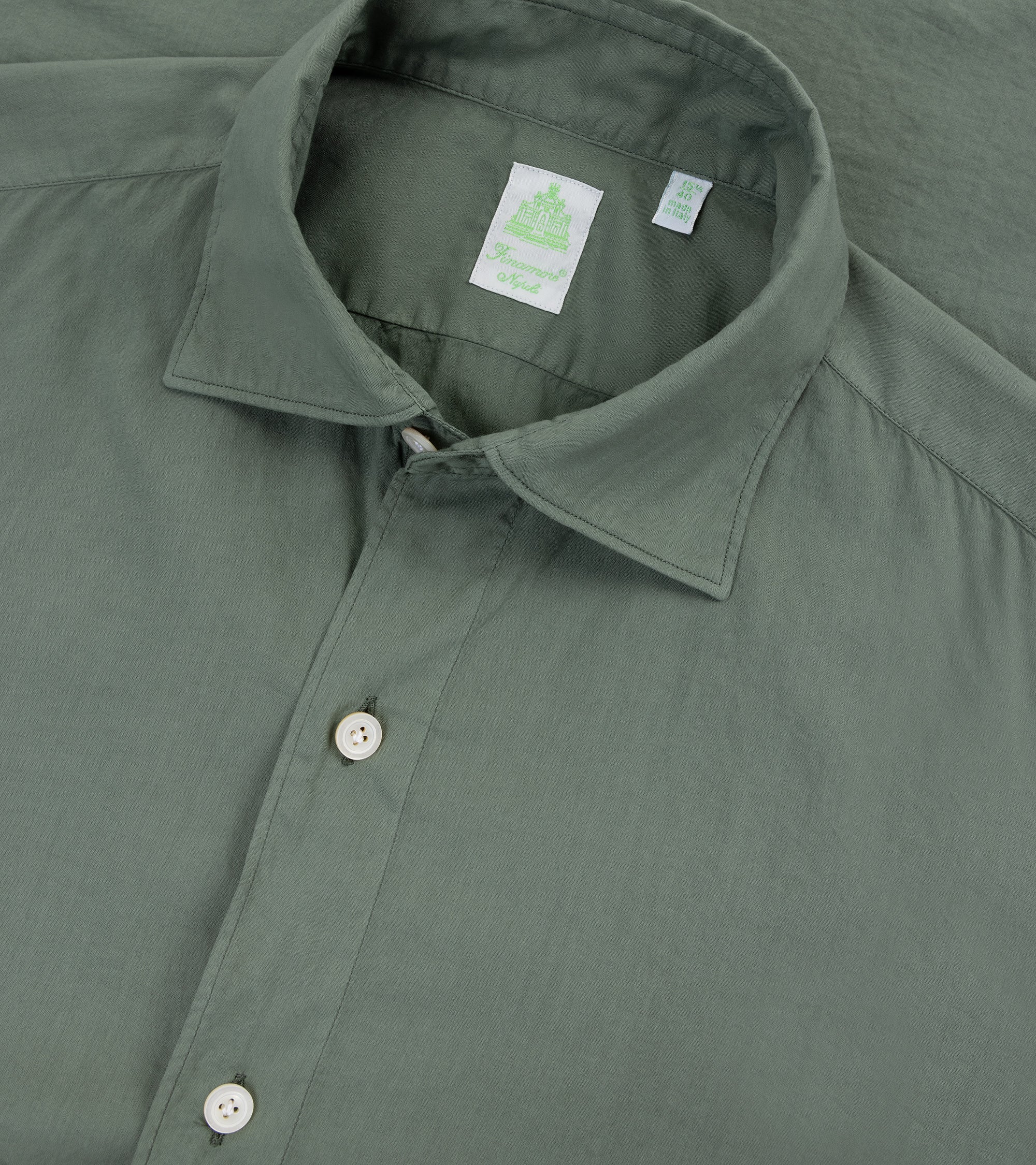 Finamore Gaeta Superlight Cotton Luigi Sport Shirt: Green