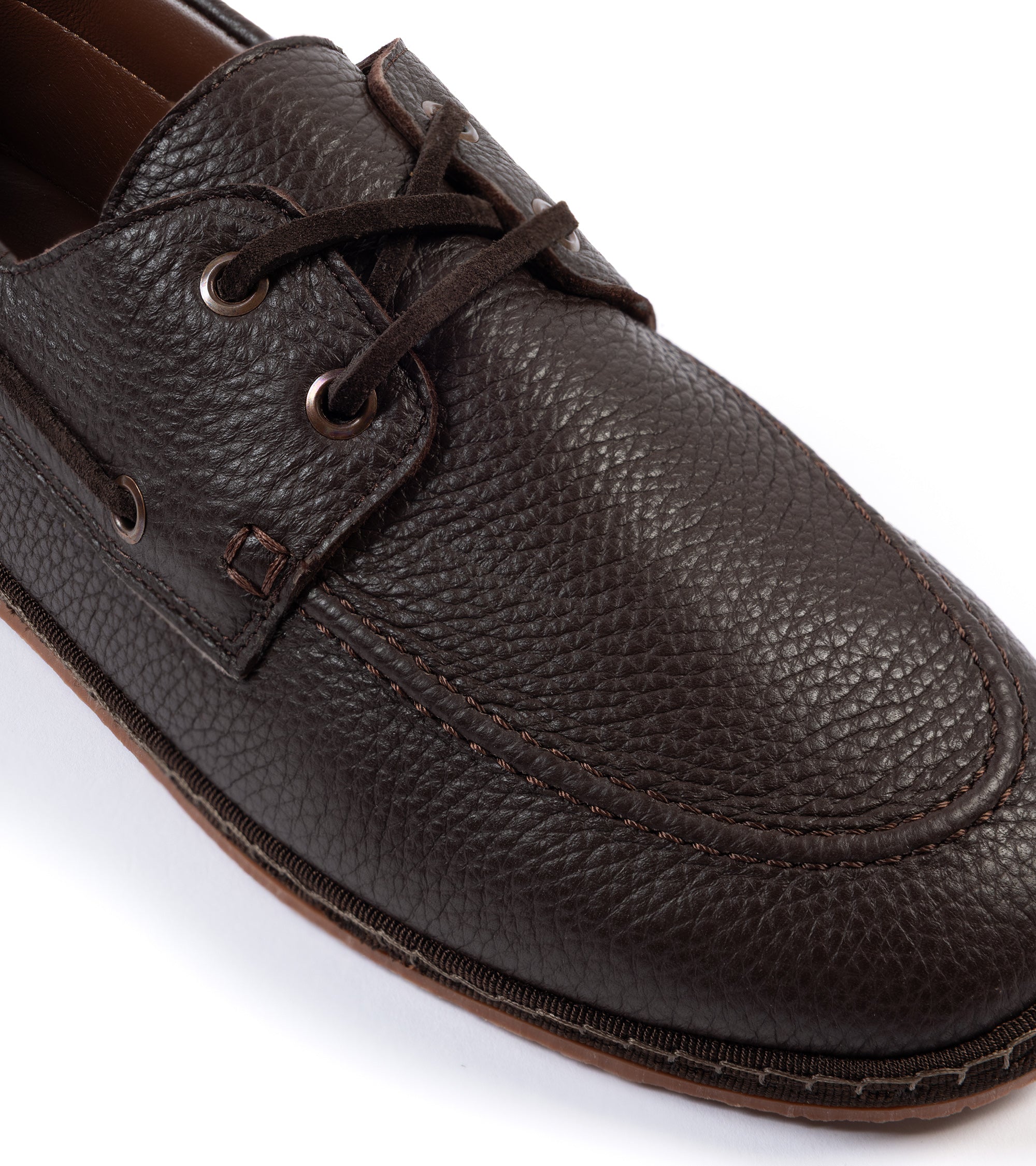 Miez La Barca Hand Stitched Deerskin Moccasin: Brown