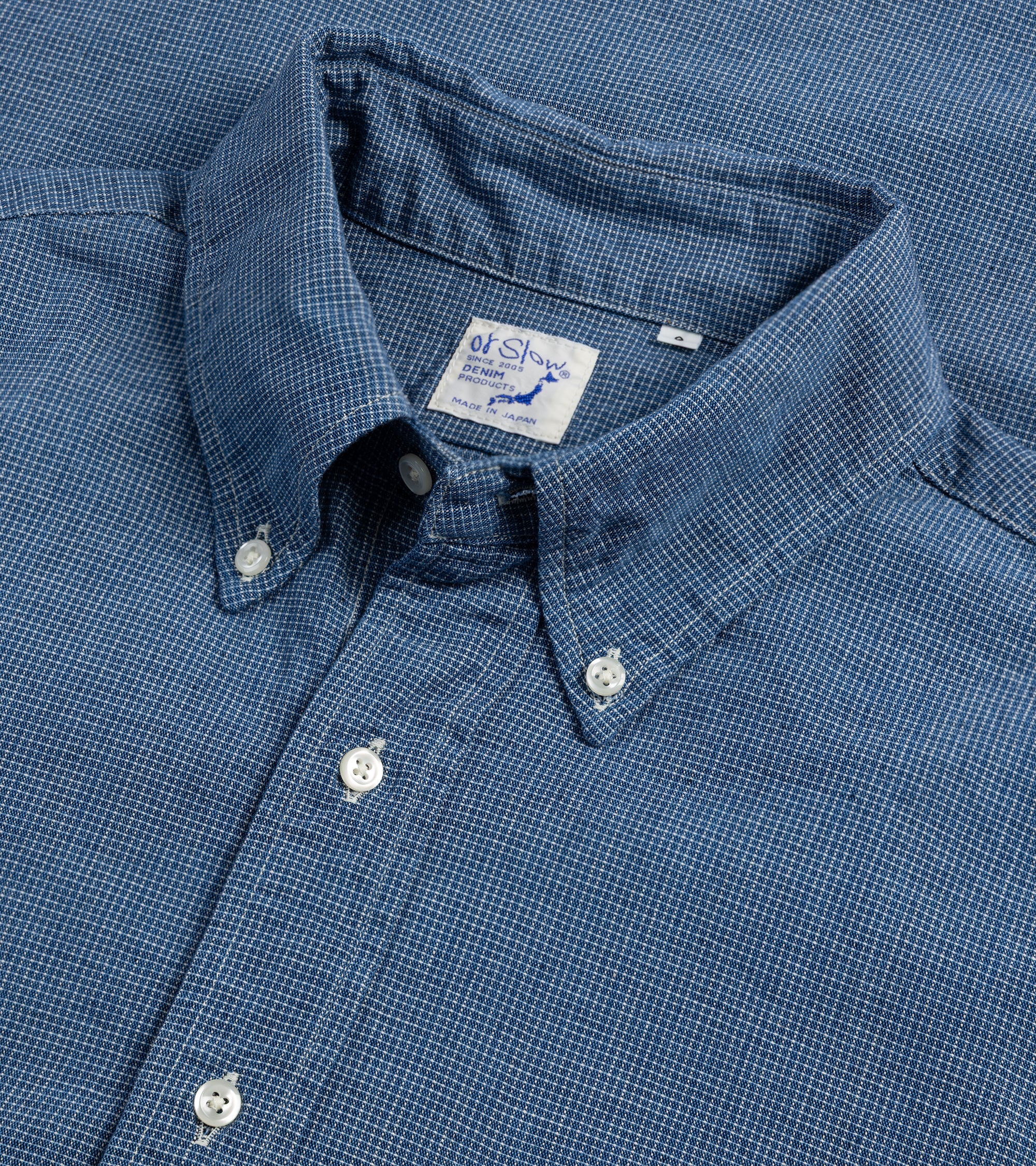OrSlow Standard Chambray Check Button Down Shirt: Blue