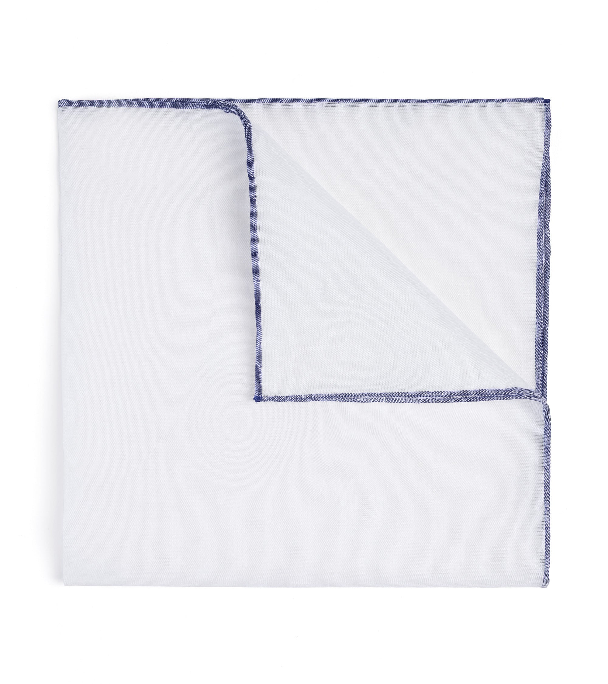 Simonnot-Godard Piped Border Cotton Pocket Square: White Navy