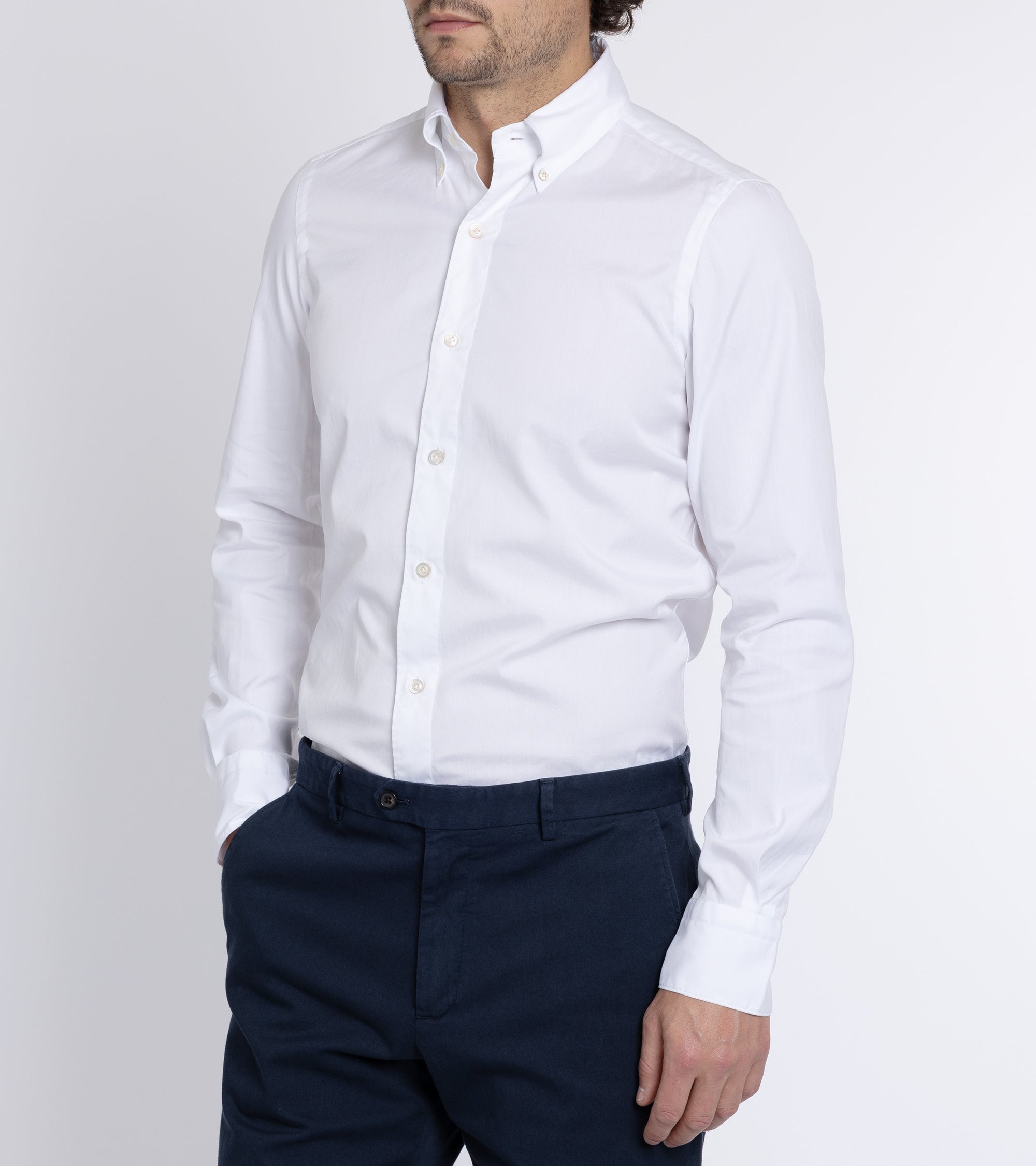 Finamore Gaeta Classic Cotton Leonardo Button Down Sport Shirt: Fine Oxford White