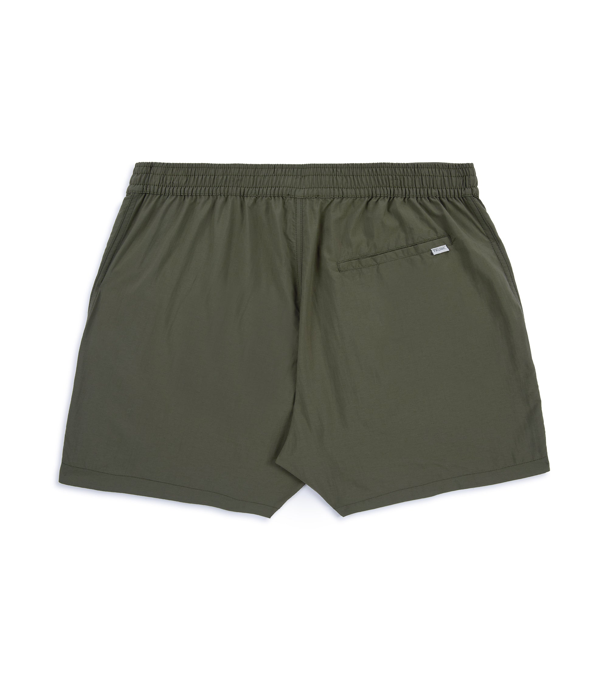 Trunk Foley swim shorts in olive, close-up of the drawstring waist.