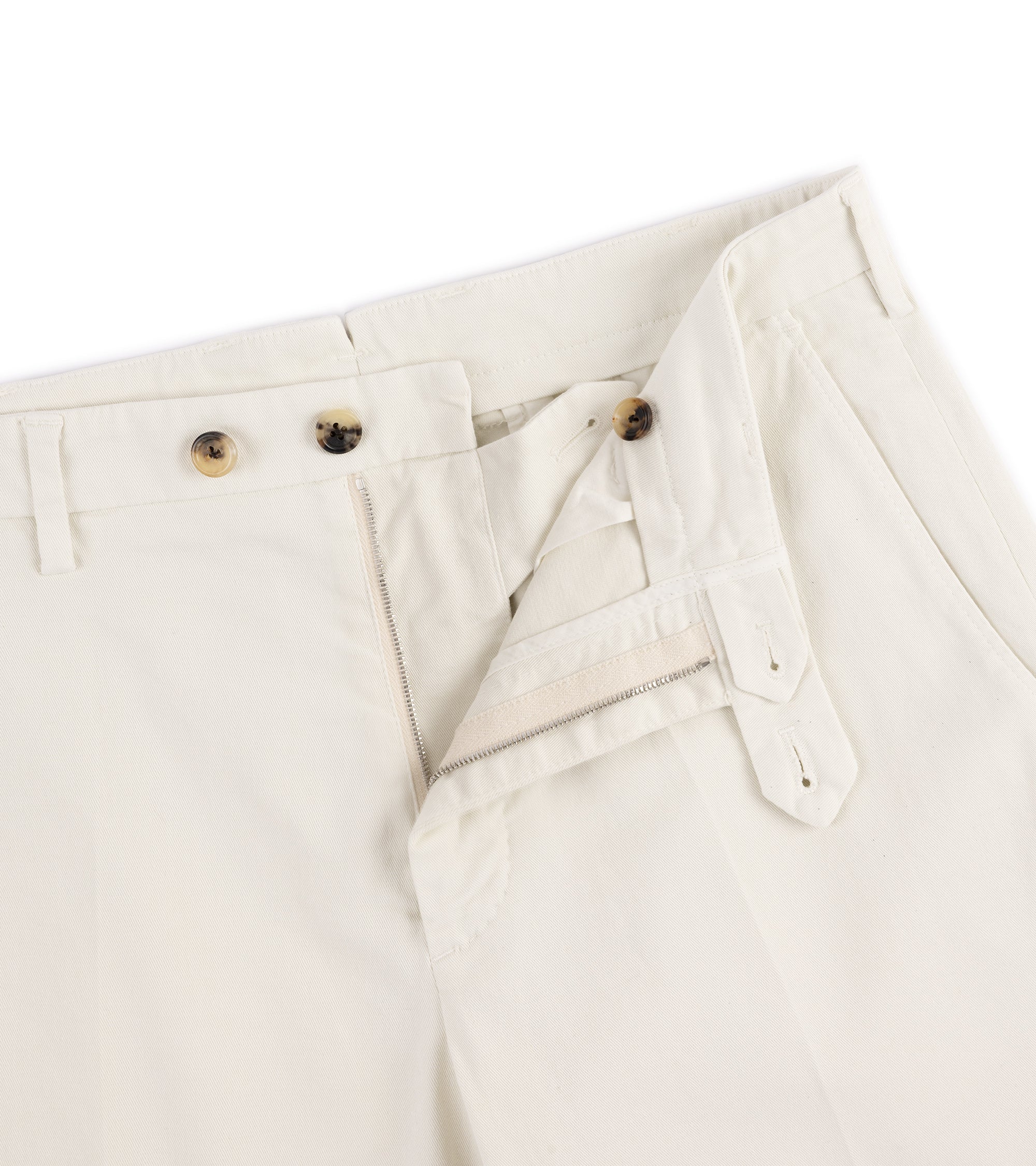 Trunk Palmer flat front trousers in bone, back view.