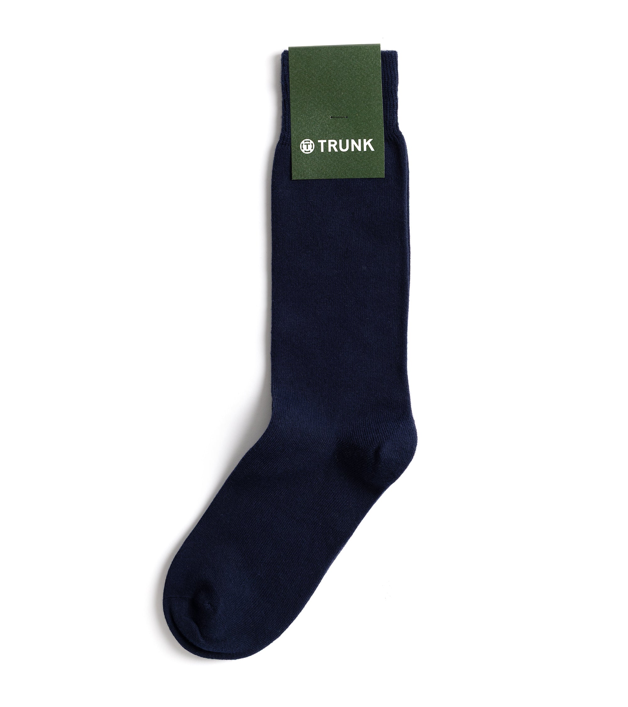 Trunk plain cotton socks in navy, folded pair.