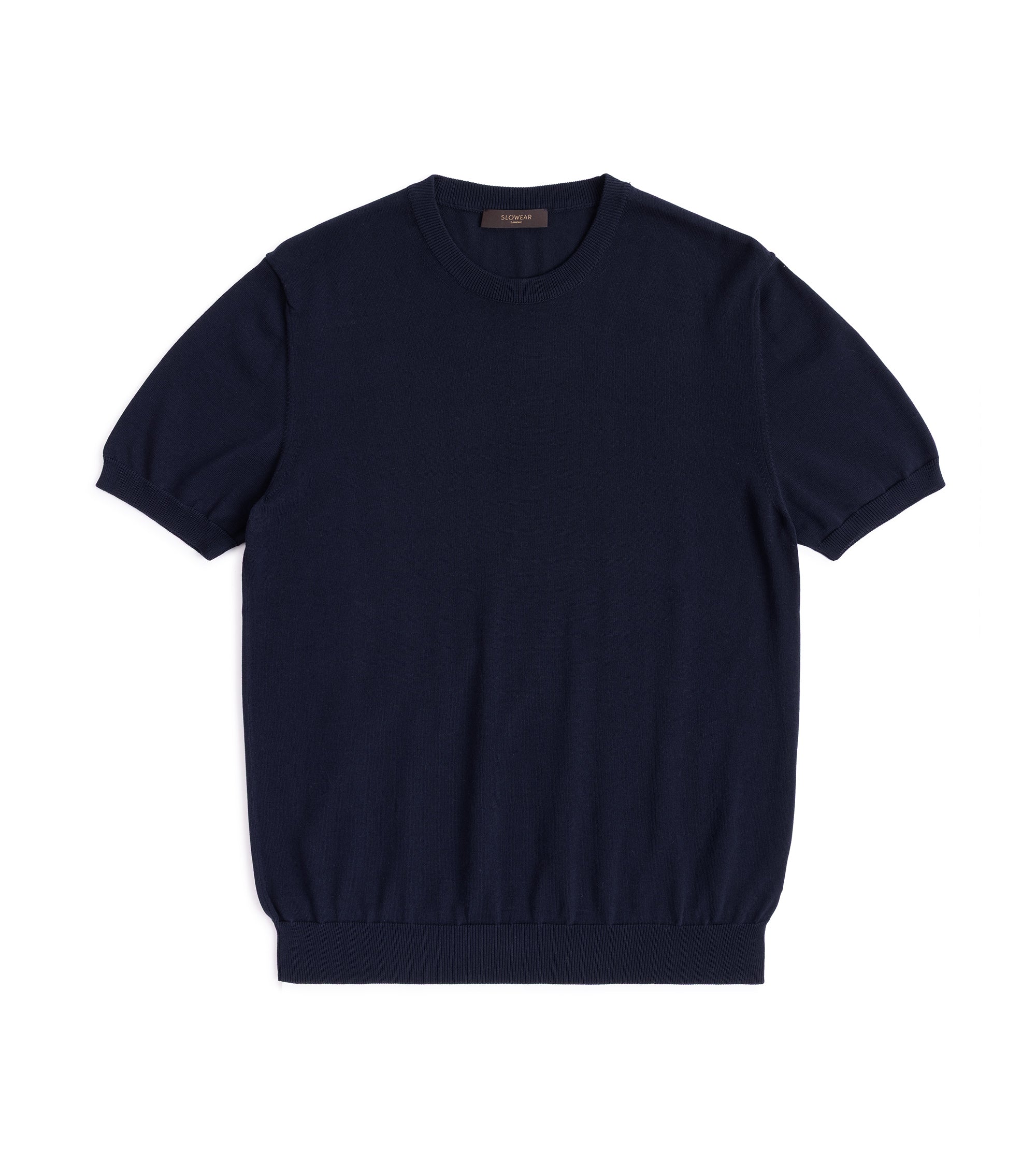 Zanone Cotton Crepe Short Sleeve Crew Neck Sweater: Navy