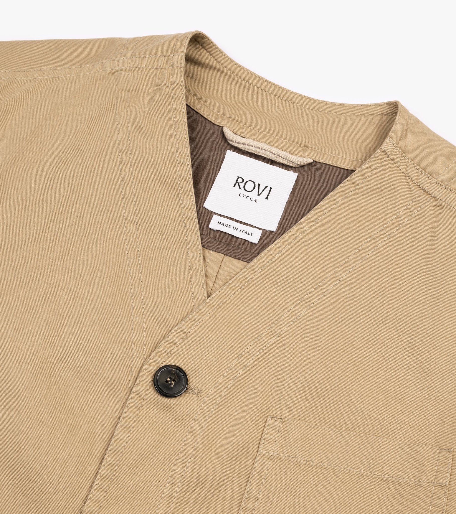 Rovi Lucca Collarless Cotton Drill Garden Jacket: Beige - Trunk Clothiers