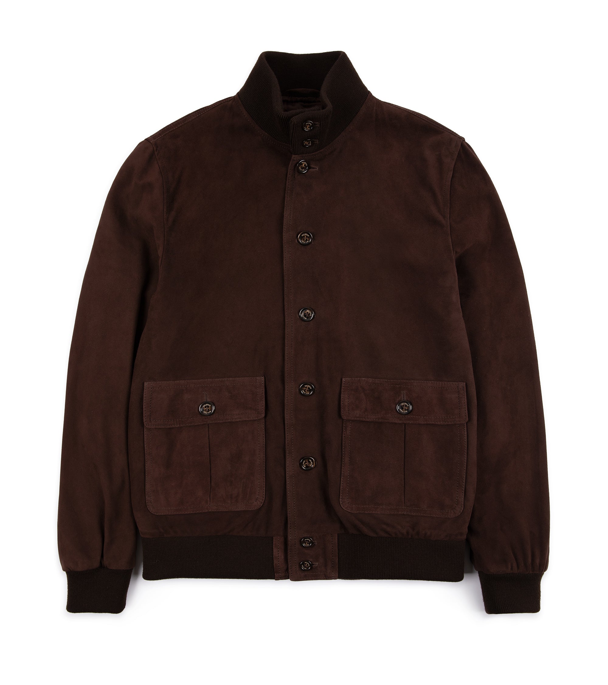 A brown Valstar Valstarino lined suede jacket with flap pockets, ribbed collar, cuffs and hems.